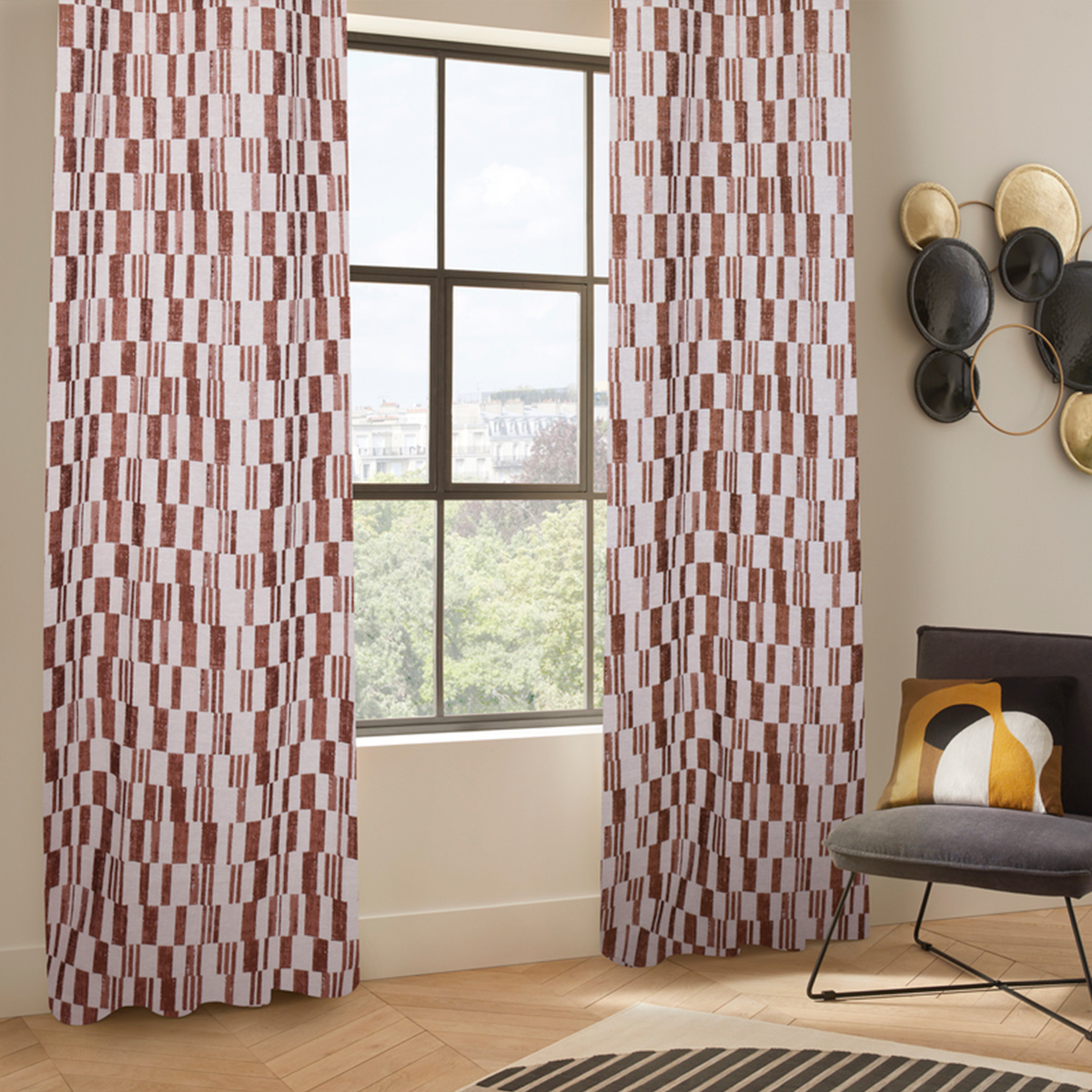 Curtain "Leyna" Jacquard, Terracotta, 140x260 cm