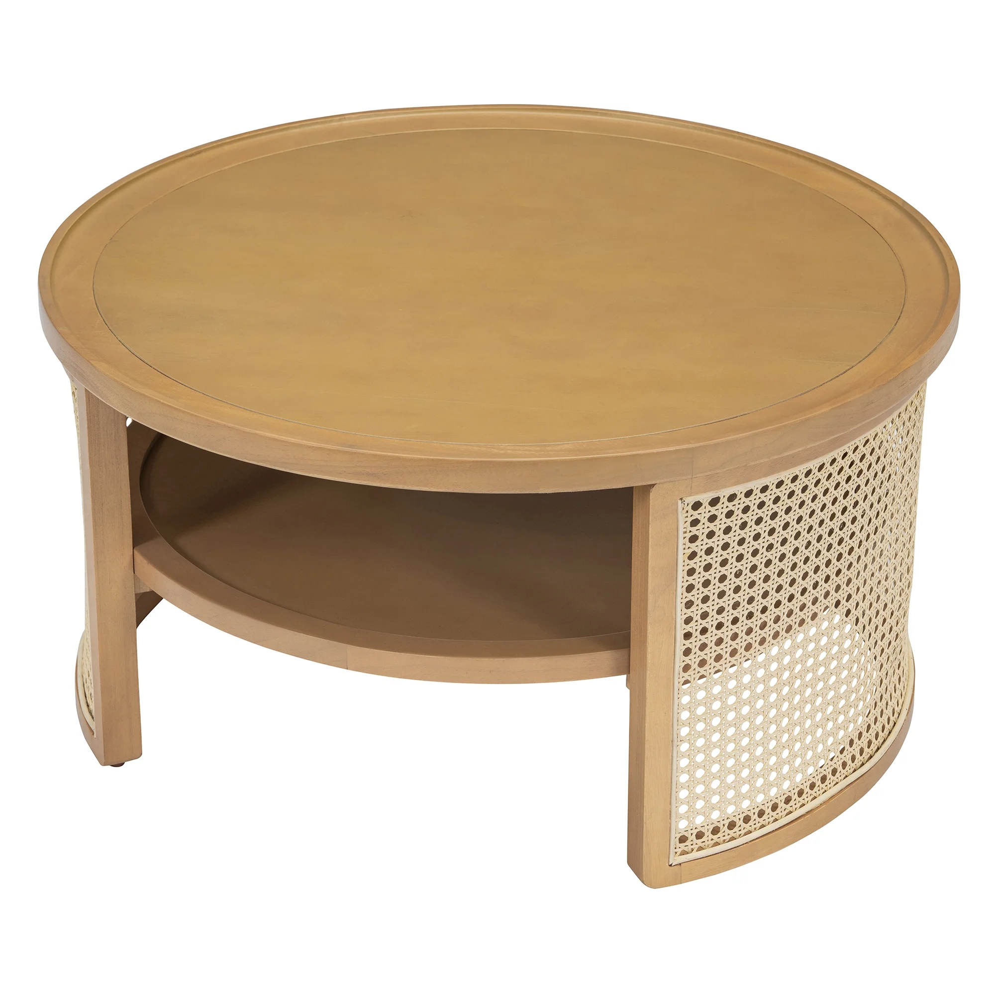Harper & Bright Designs Rattan Round Coffee Table with Storage Shelf, Round Cane Wood Center Table for Living Room, 37'' Brown - Image 47