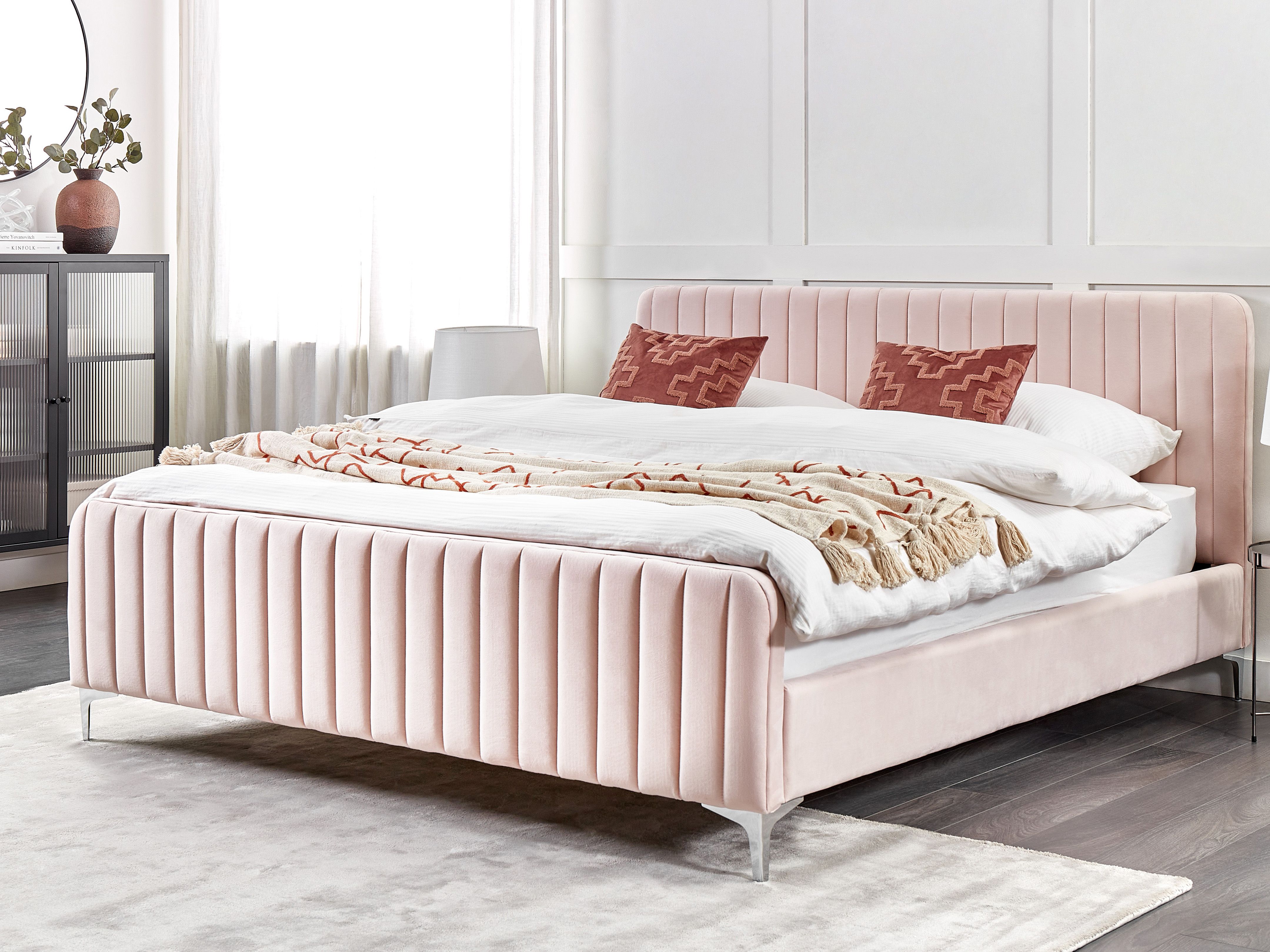 Bed Velvet LUNAN 180 x 200 cm (EU Super King) Pastel Pink