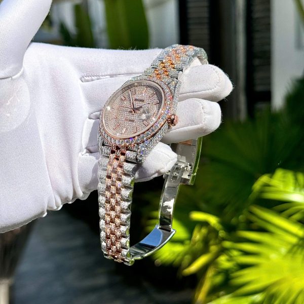Rolex DateJust Replica Watch Custom Gold Wrapped + Moissanite Diamonds Hong Kong 41mm - Elite Watch Atelier