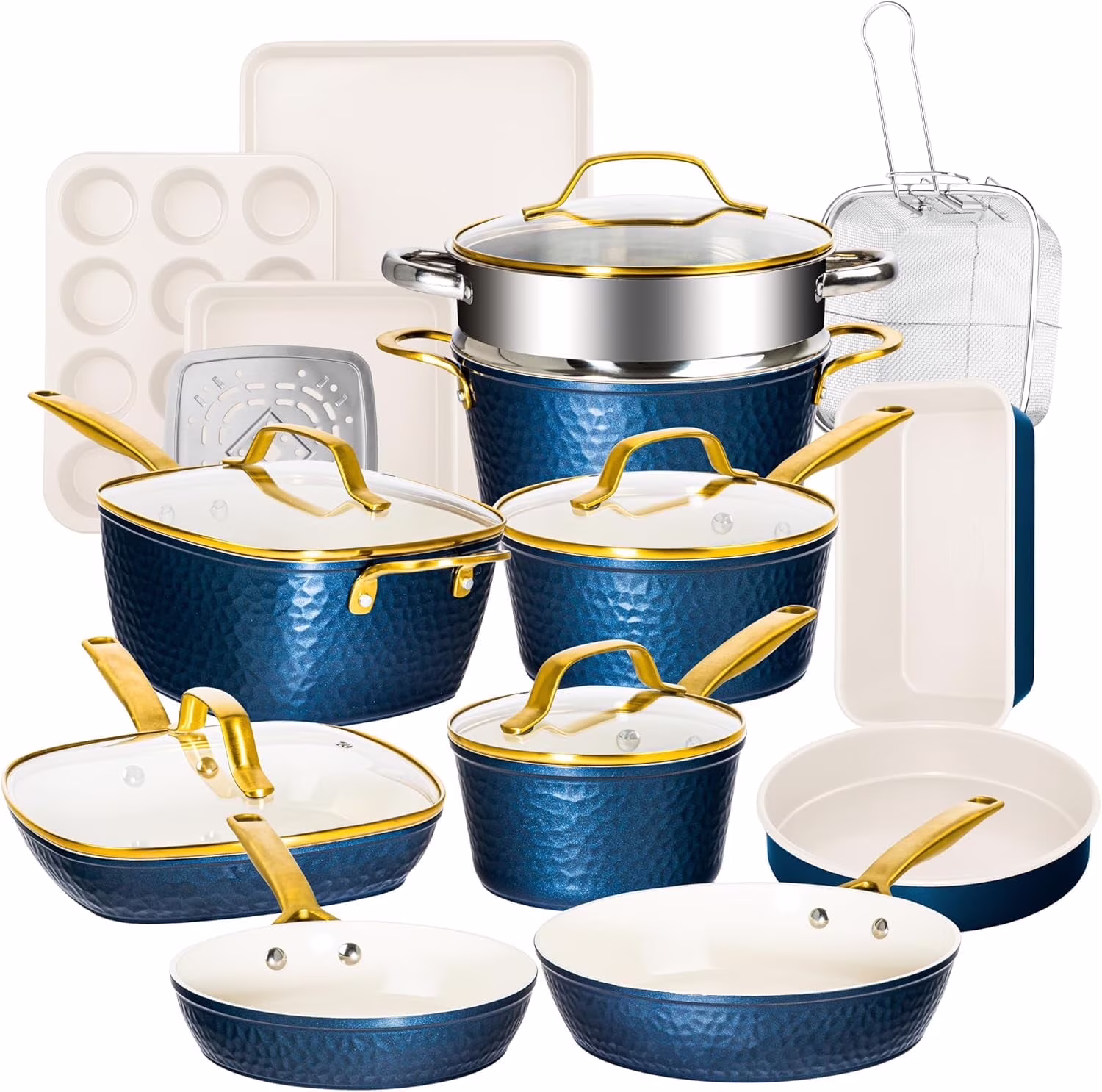 Gotham Steel Hammered 20 Pc Ceramic Cookware Set Nonstick, Induction Pots and Pans Set, Non Toxic Cookware Sets, Oven & Dishwasher Safe - Copper - Image 3