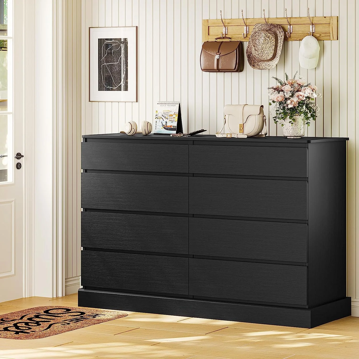 8 Drawers Double Dresser Wooden Black Chest of Drawers for Bedroom, Large Storage Cabinet for Home Living Room - Image 2