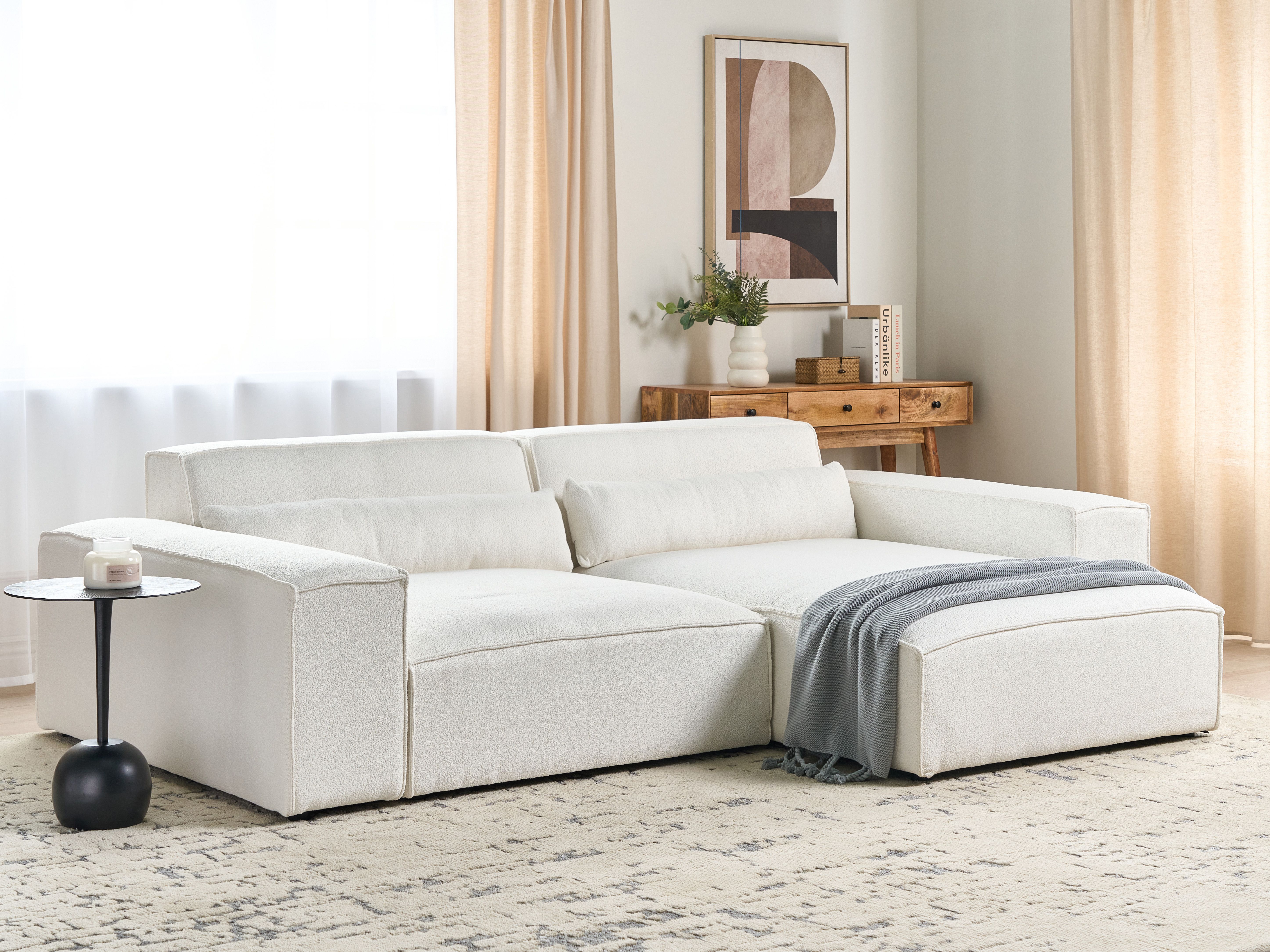 Modular Corner Sofa 3 Seater HELLNAR Boucle Off-White Left Hand
