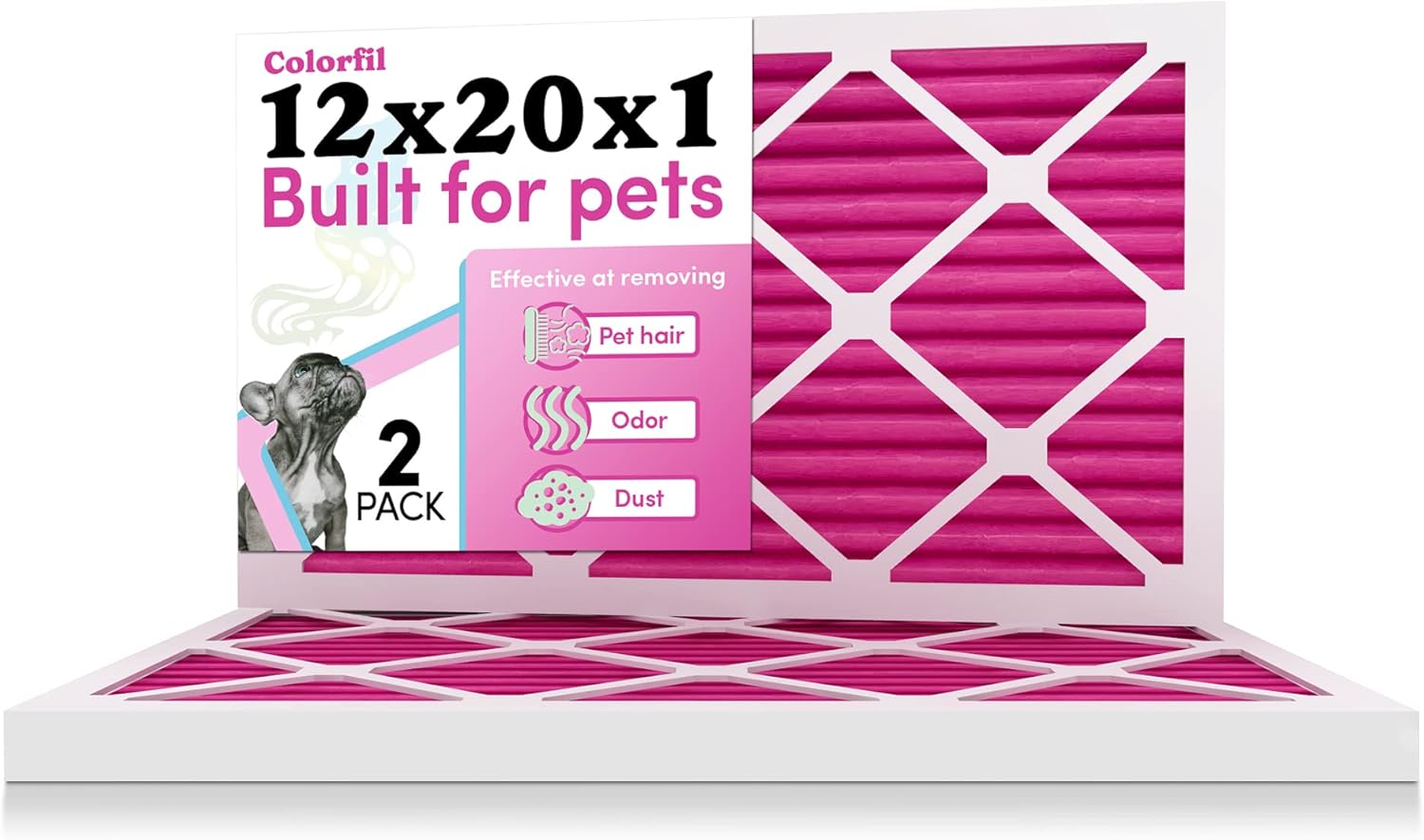 12x20x1 Air Filter by Colorfil | Color Changing Filters for Cat and Dog Odor | MERV 8 Furnace AC Filter for Pet Hair and Dust | 11.5