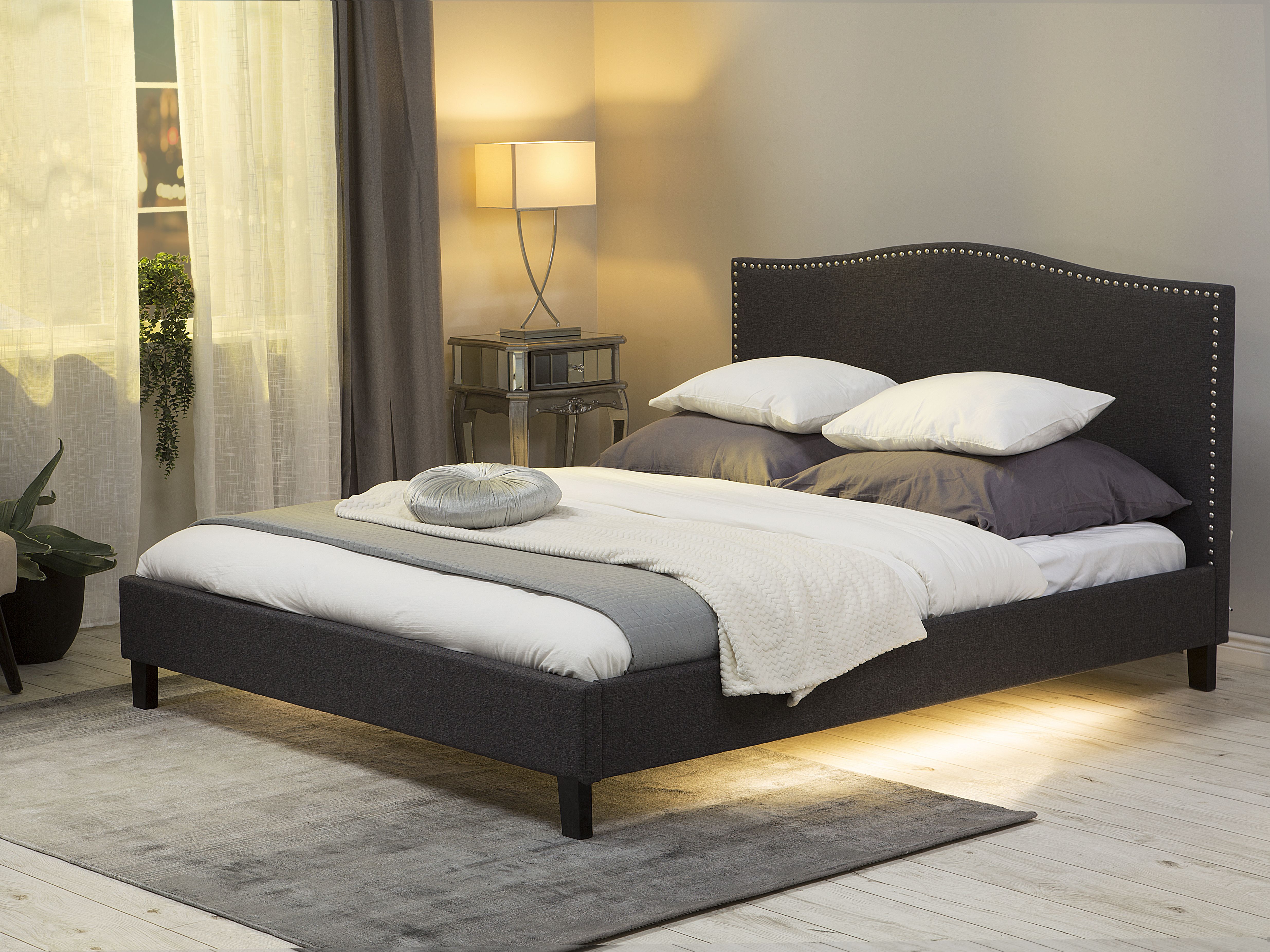 Bed Fabric MONTPELLIER 180 x 200 cm (EU Super King) LED White