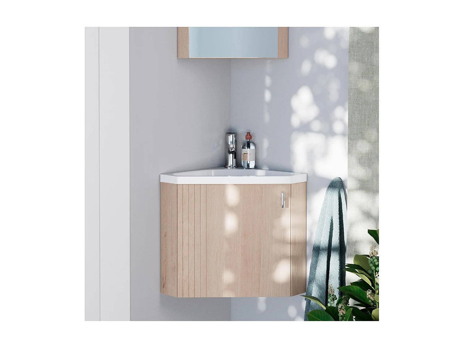Ensemble meuble lave-mains d'angle décor chêne KODA + robinet