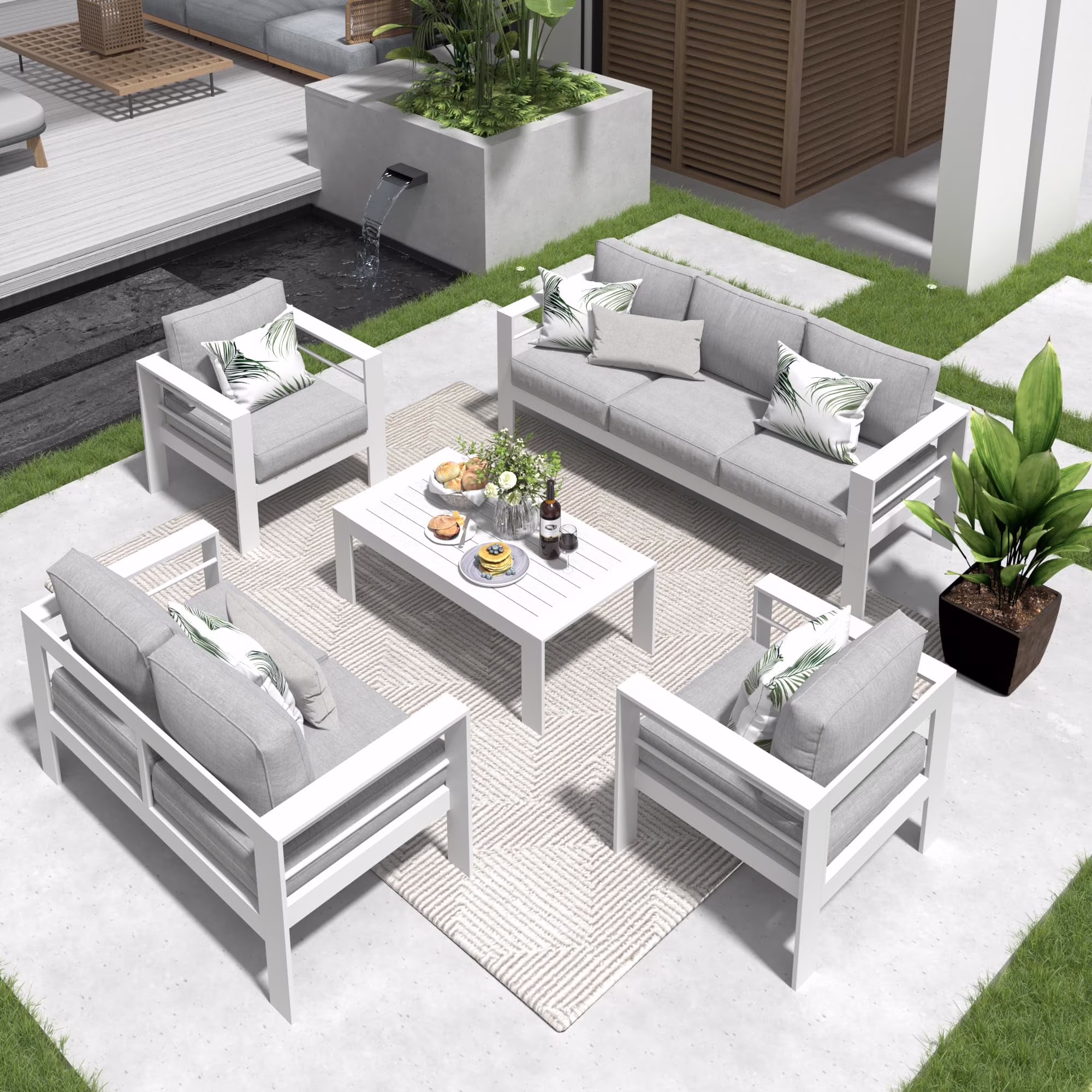 CozyHom 5 Pcs Outdoor Patio Aluminum Furniture Sofa Sets, Outside Patio Conversation Couch Sets With Table&Cushions for Garden Porch, Gray - Image 27