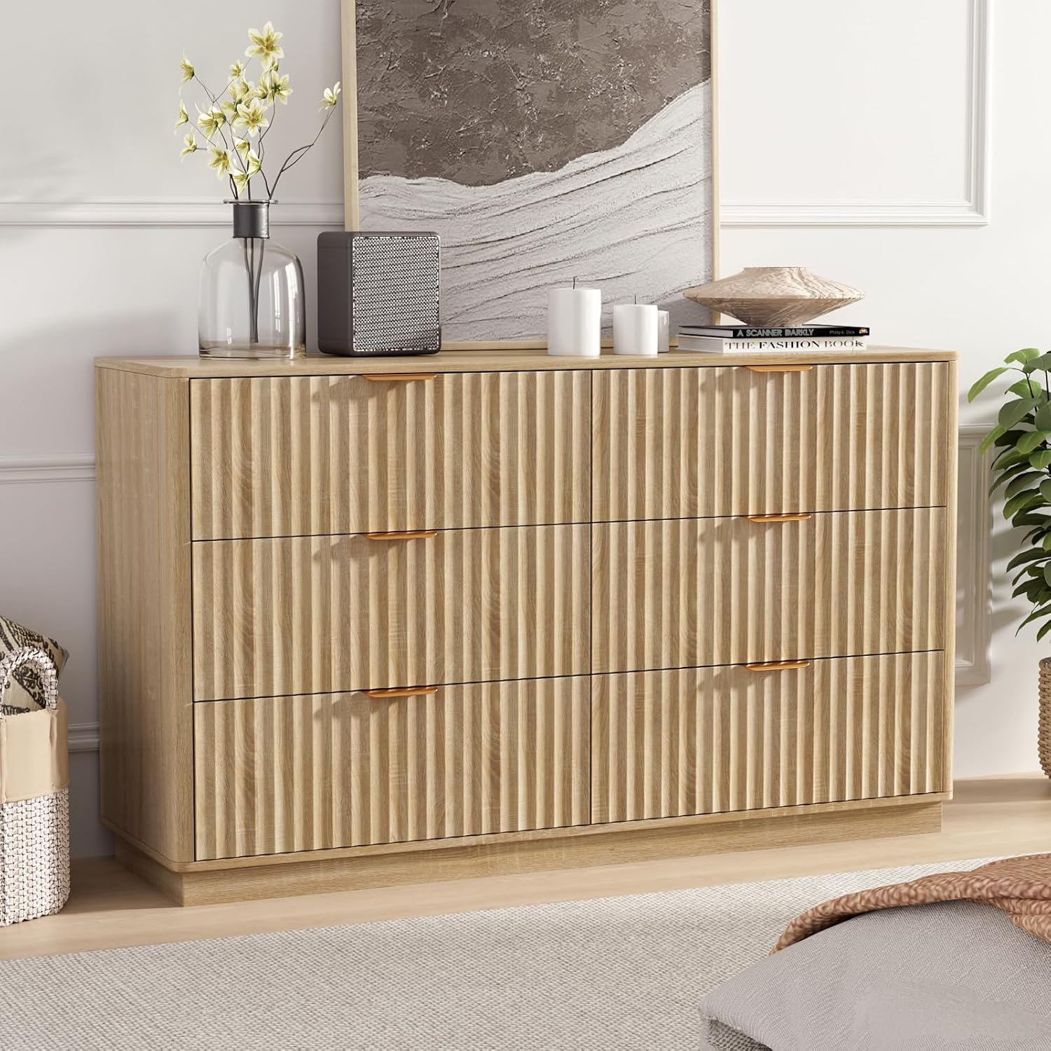 VOWNER Fluted 6 Drawers Dresser for Bedroom, 54