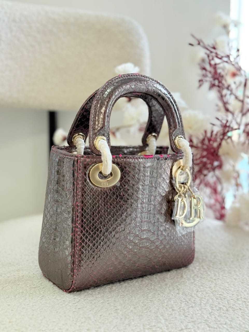 Christian Dior Metallic Python Skin Medium Lady Dior In Dubai