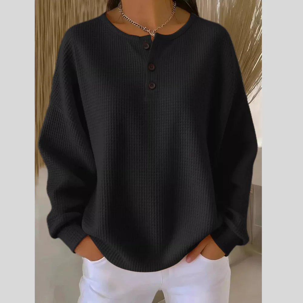 Full Size Waffle Knit Half Button T-Shirt Plus Size - ZKZOOK