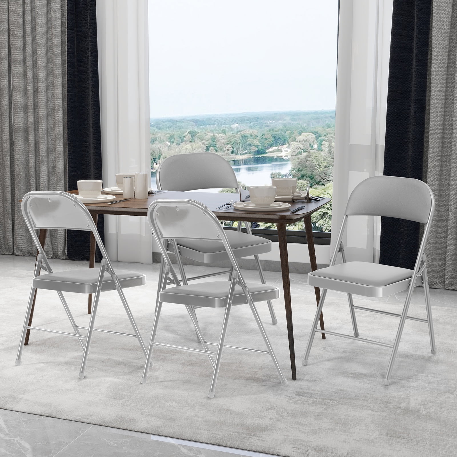 SUGIFT 4 Pack Vinyl Padded Folding Chair Portable Dining Chairs for Indoor and Outdoor - Image 2