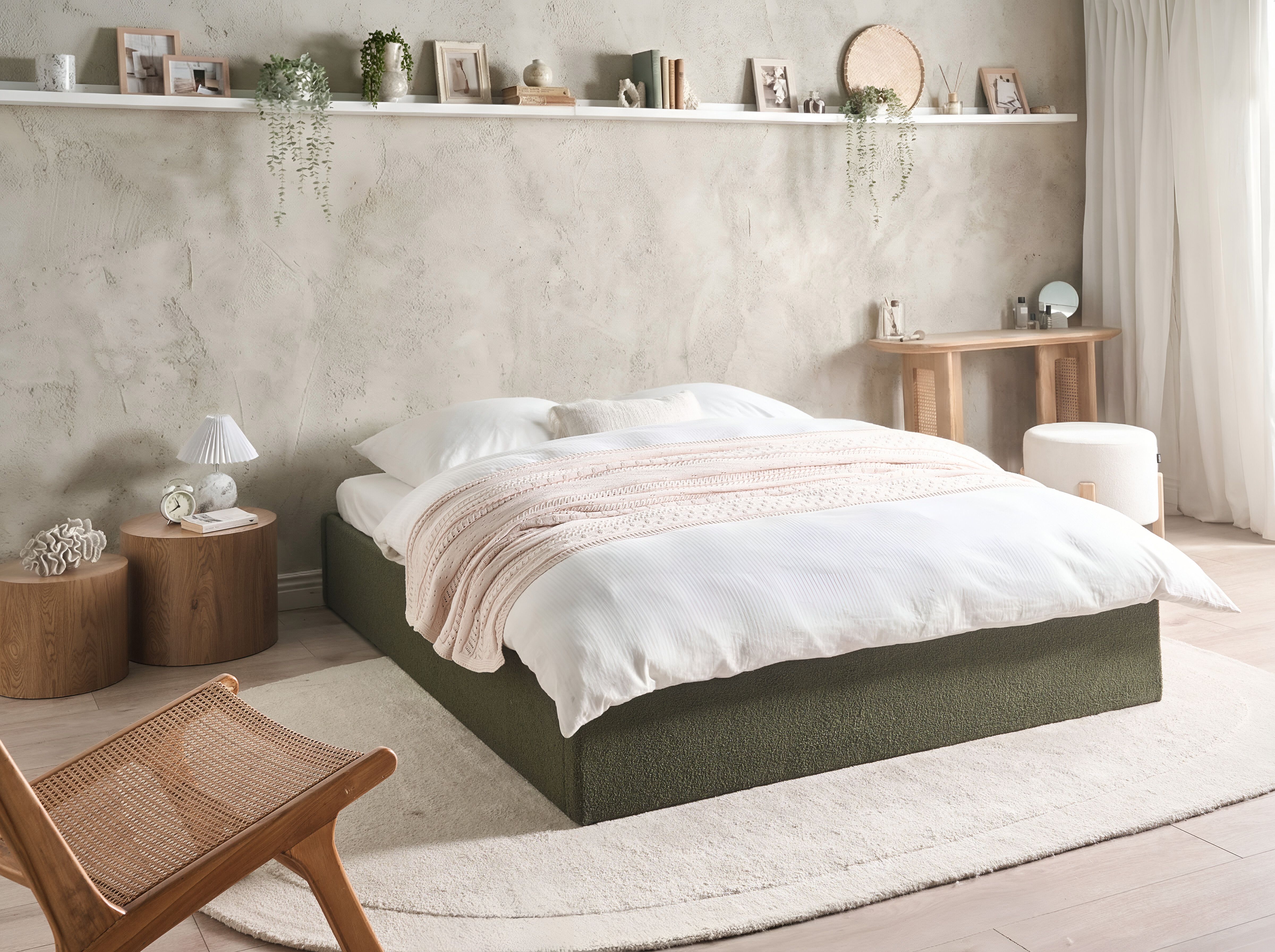Ottoman Bed without Headboard Boucle DINAN 160 x 200 cm (EU King Size) Dark Green