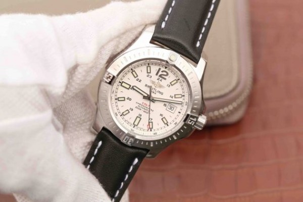 Replica Breitling Colt Automatic 44mm SS GF White Textured Dial on Black Leather Strap A2824 - Elite Watch Atelier