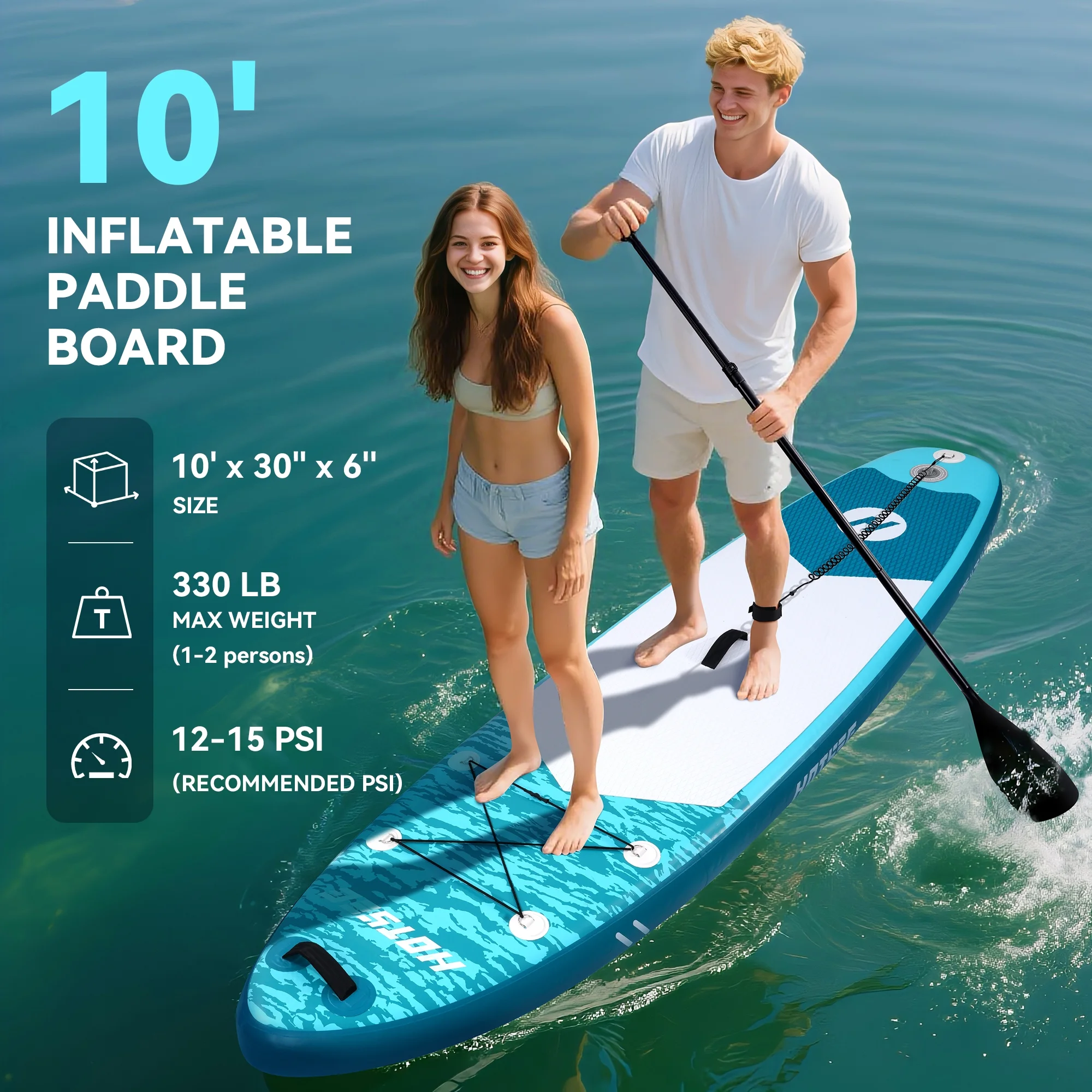 Hotsee 10' Inflatable Stand up Paddle Board 6'' Thick SUP Paddle Board with Accessories for Fishing, Non-Slip Deck, Double Action Pump - Image 6