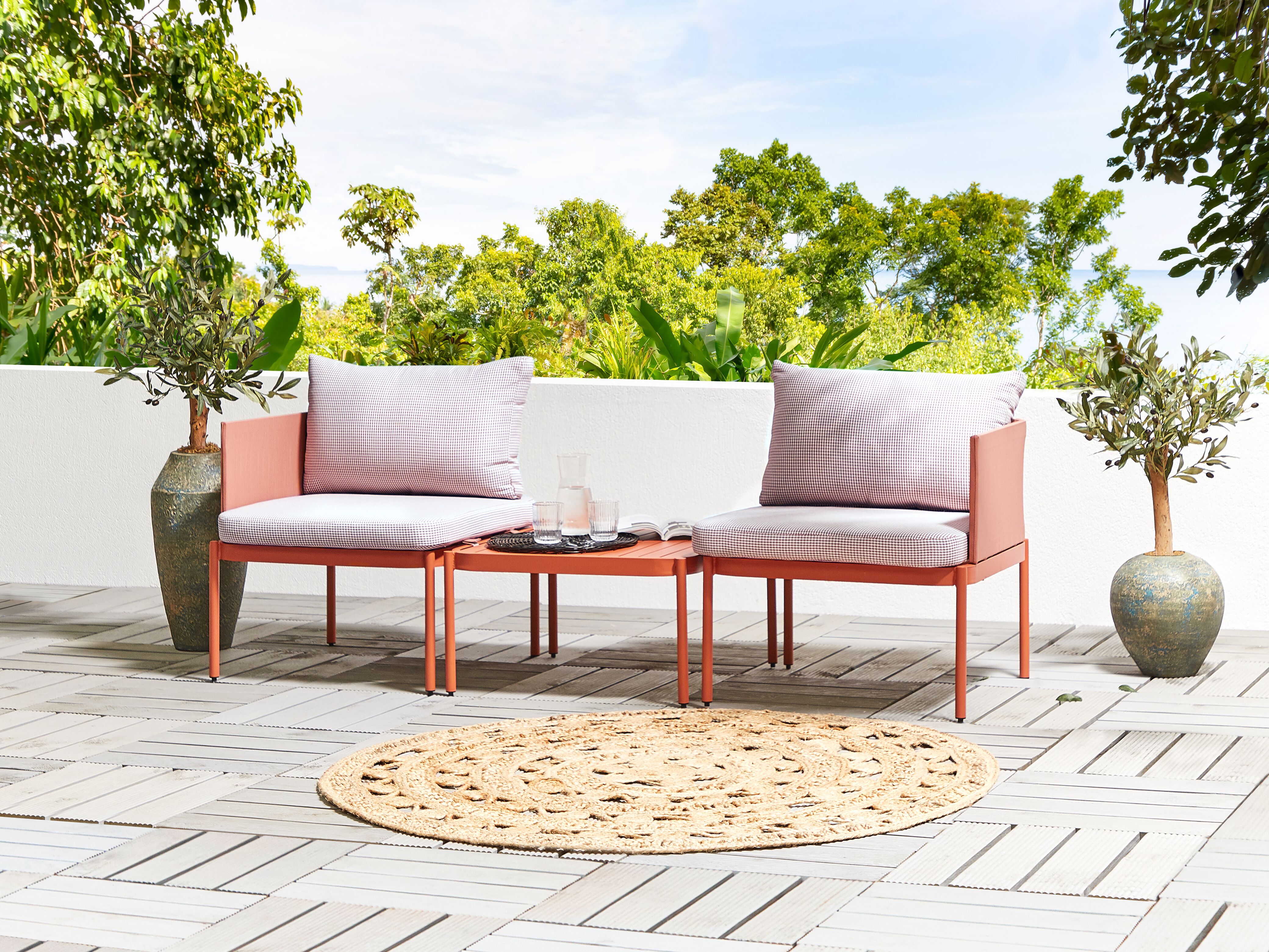 Garden Lounge Set with Table 2 Seater TERRACINA Metal Orange