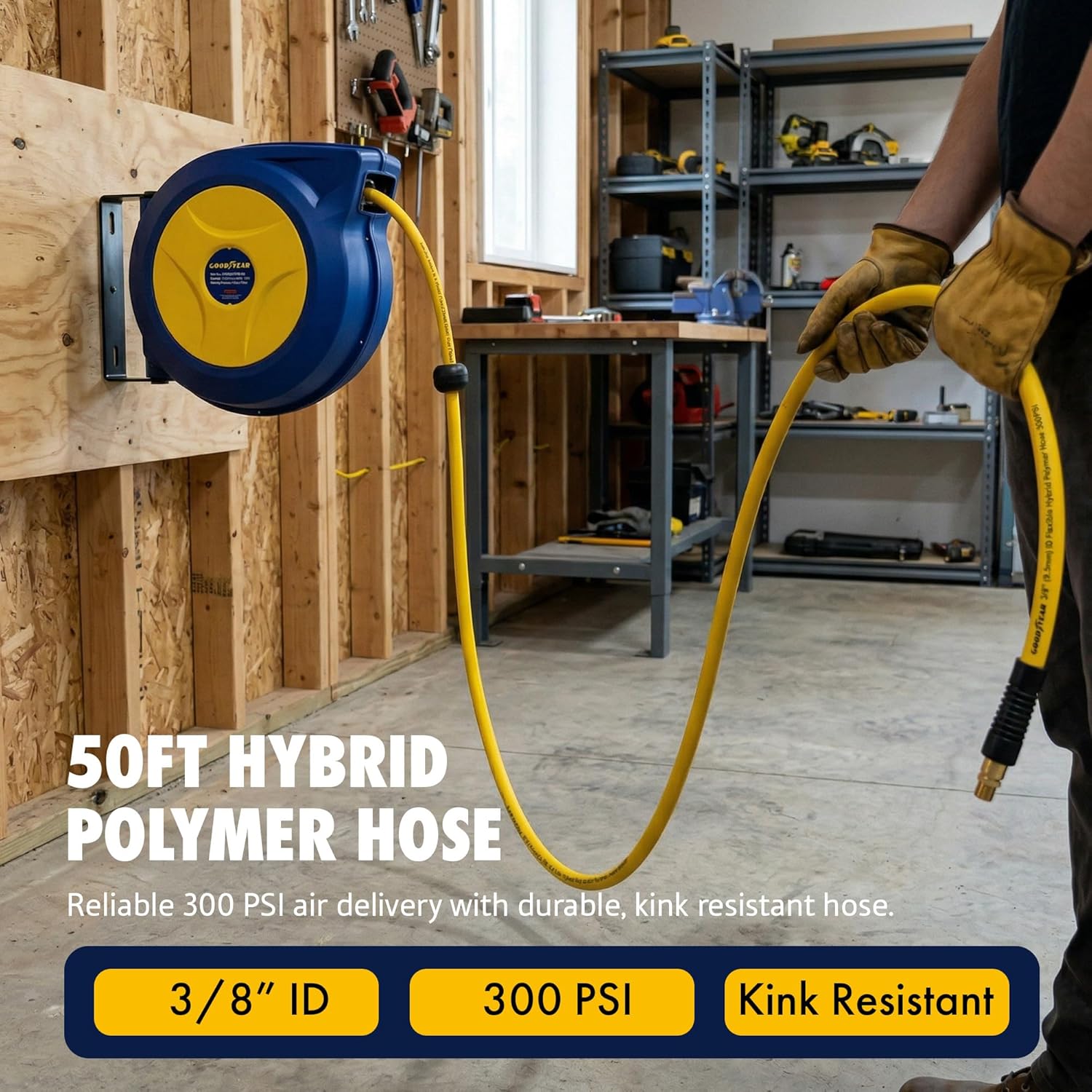 Goodyear Retractable Air Hose Reel, 3/8