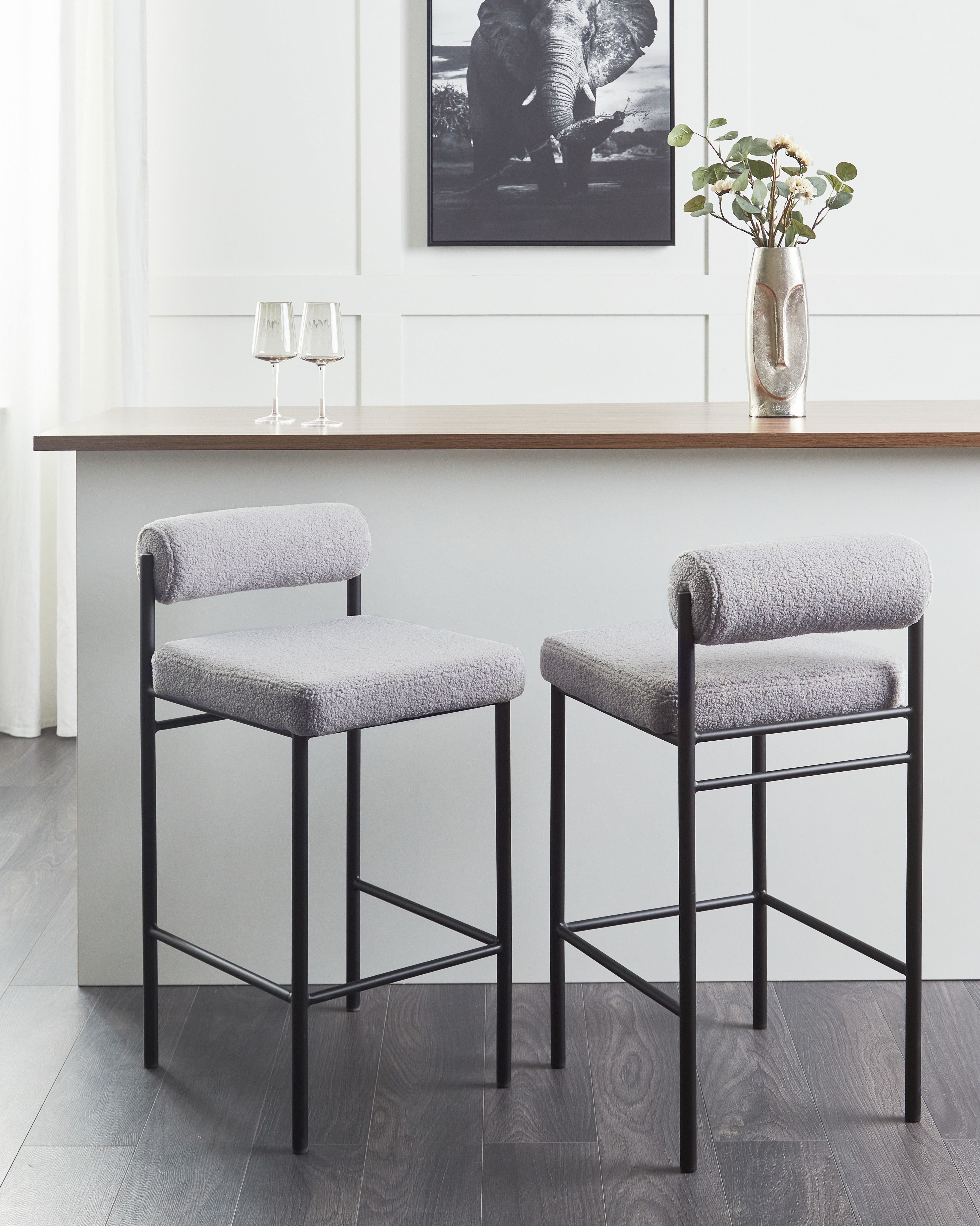 Set of 2 Bar Chairs AMAYA Boucle Grey