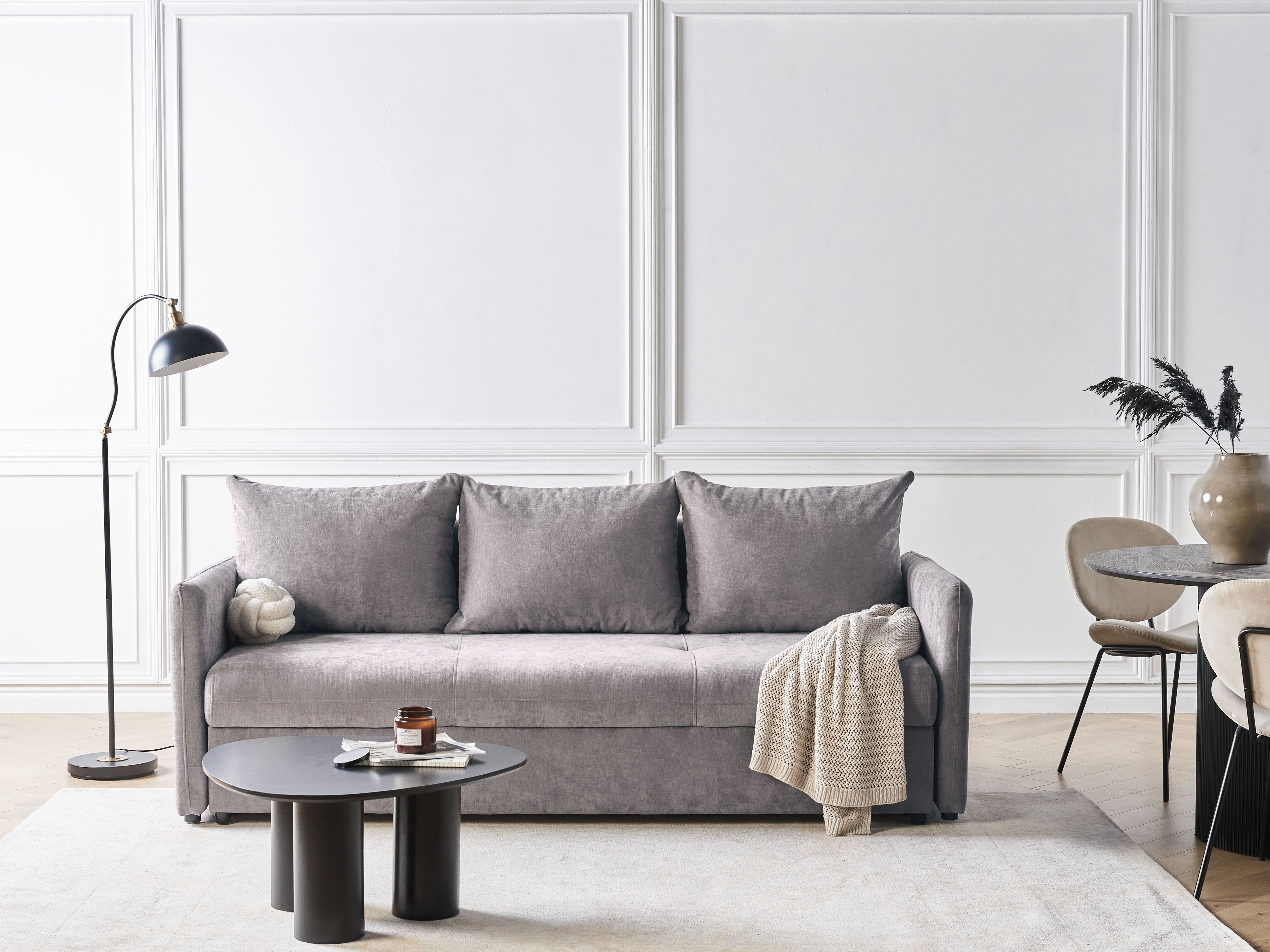 Sofa Bed 3 Seater HOLSEN Chenille Taupe with Storage