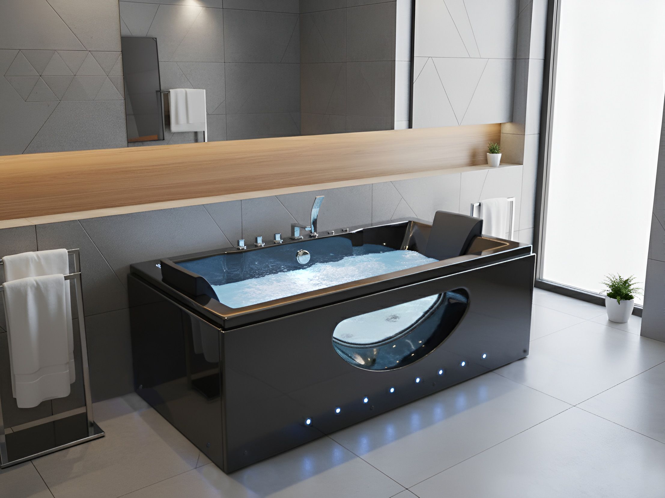 Corner Hot Tub with LED HAWES 1800 x 900 mm Black