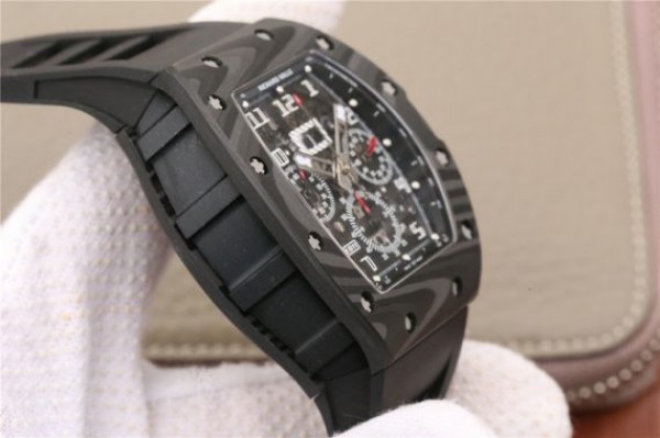 Replica Richard Mille RM011 NTPT Carbon Case Chronograph KVF Crystal Skeleton Dial White Black Rubber Strap A7750 - Top club