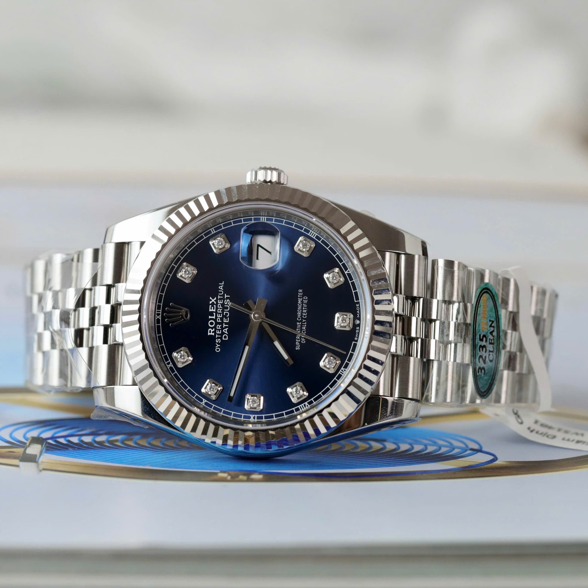Rolex DateJust Knock Off Watches Blue Dial Moissanite Diamonds Clean Factory 41mm - Top club