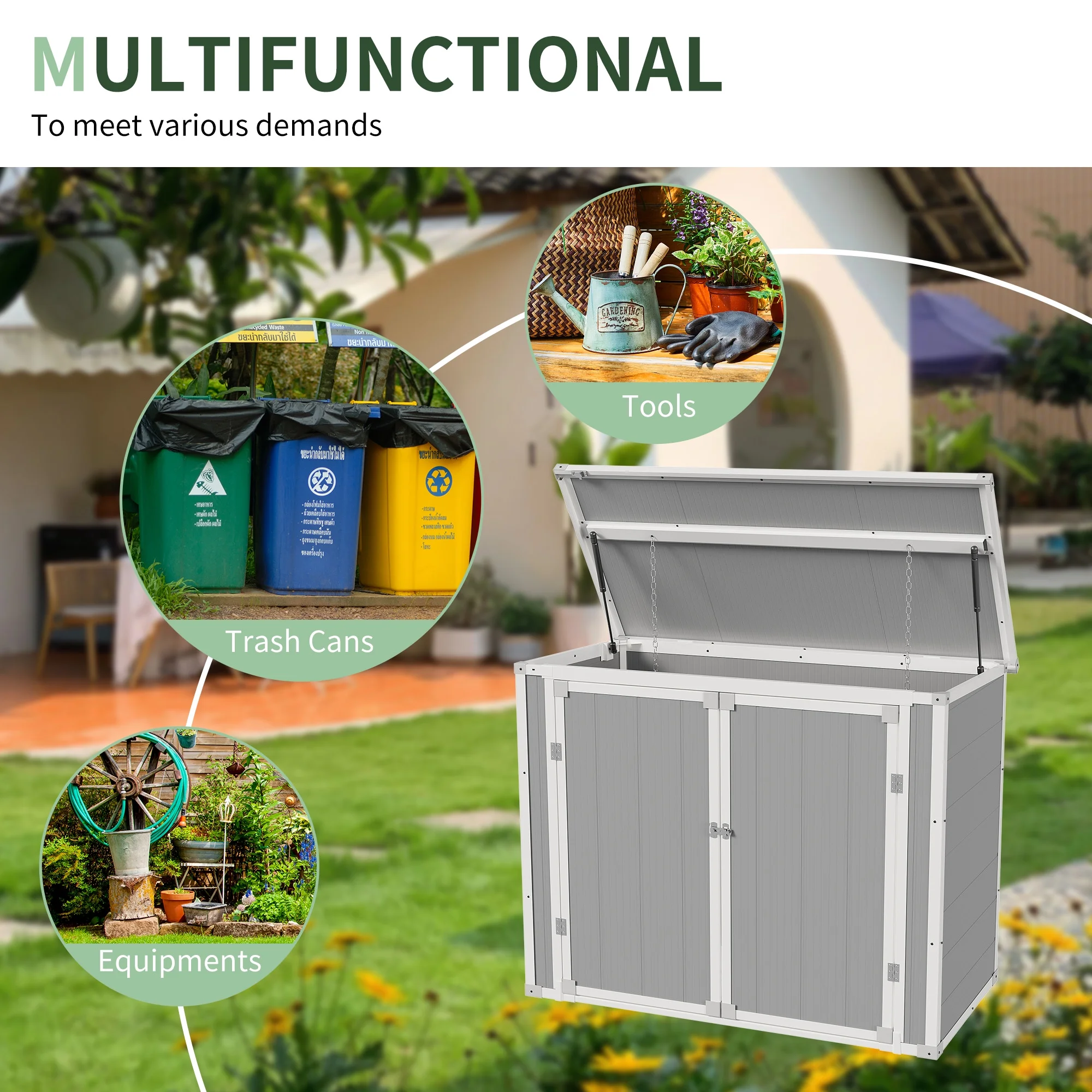 UDPATIO Outdoor Storage Shed 5x3 FT, Resin Garden Shed for Backyard, Patio, Lawn, Grey & White - Image 32