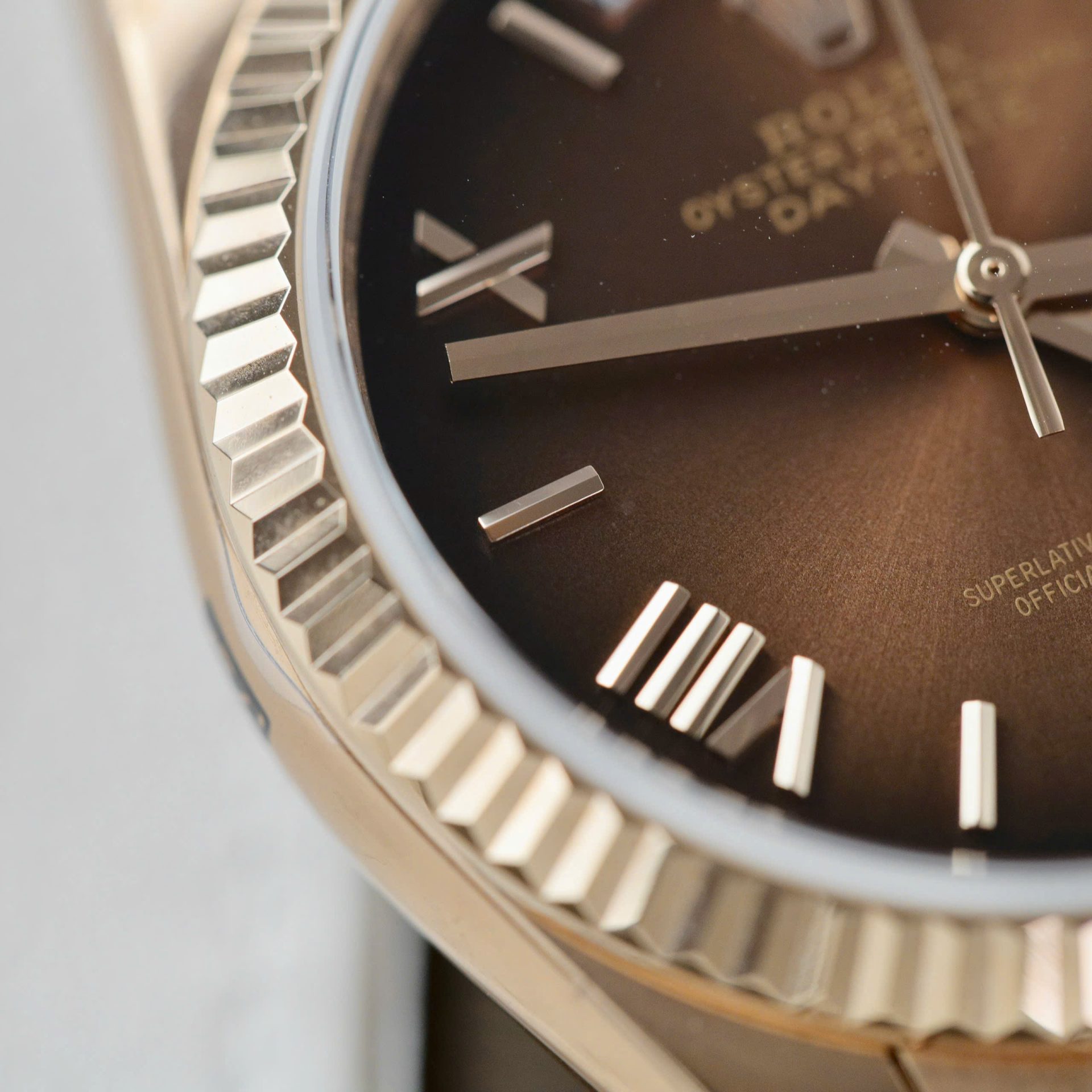 Rolex Day-Date 128235 Replica Watch Dial Chocolate Weight 158gram QF Factory 36mm - Elite Watch Atelier