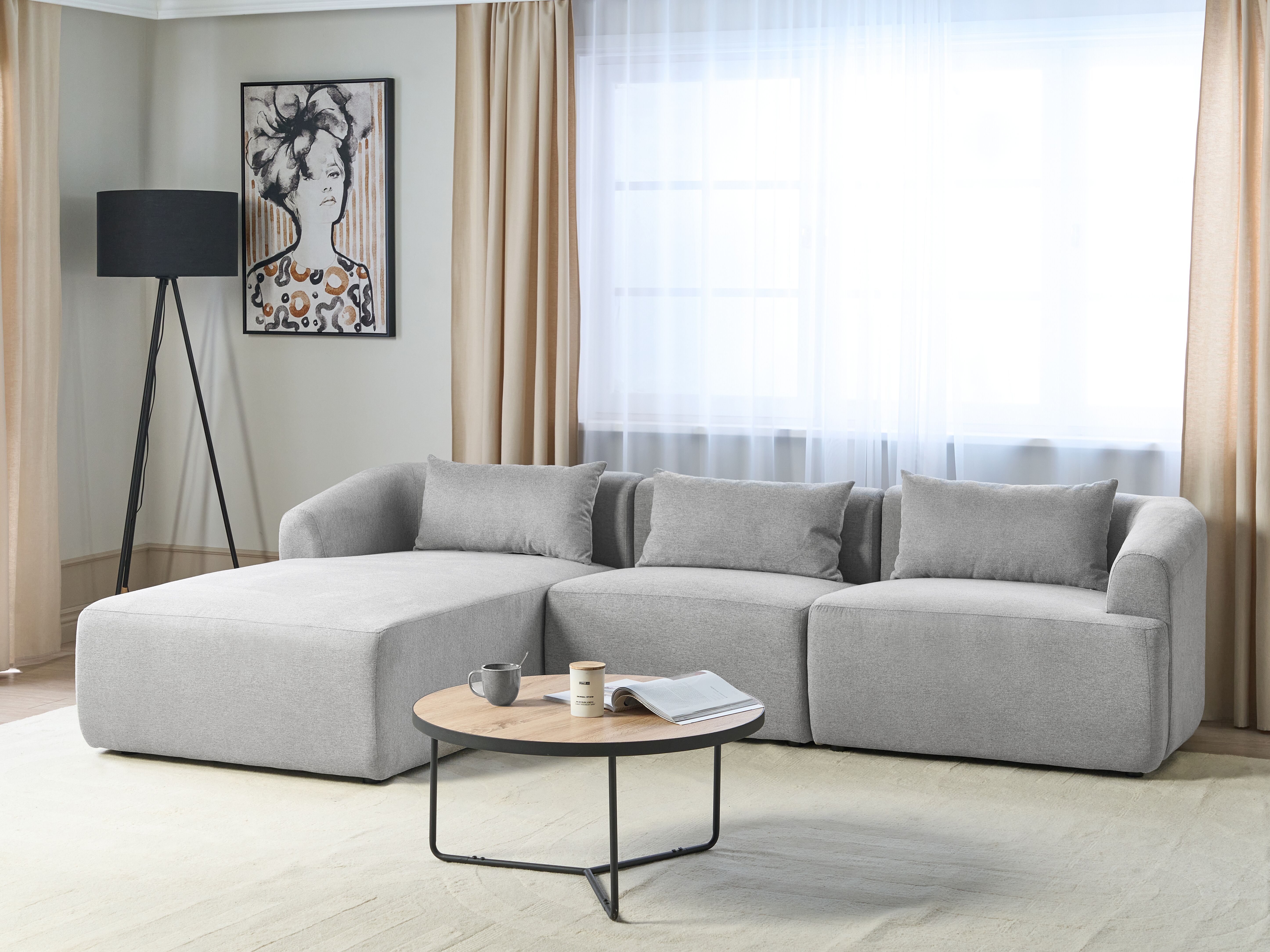 Corner Sofa 3 Seater SVANSELE Fabric Light Grey Right Hand