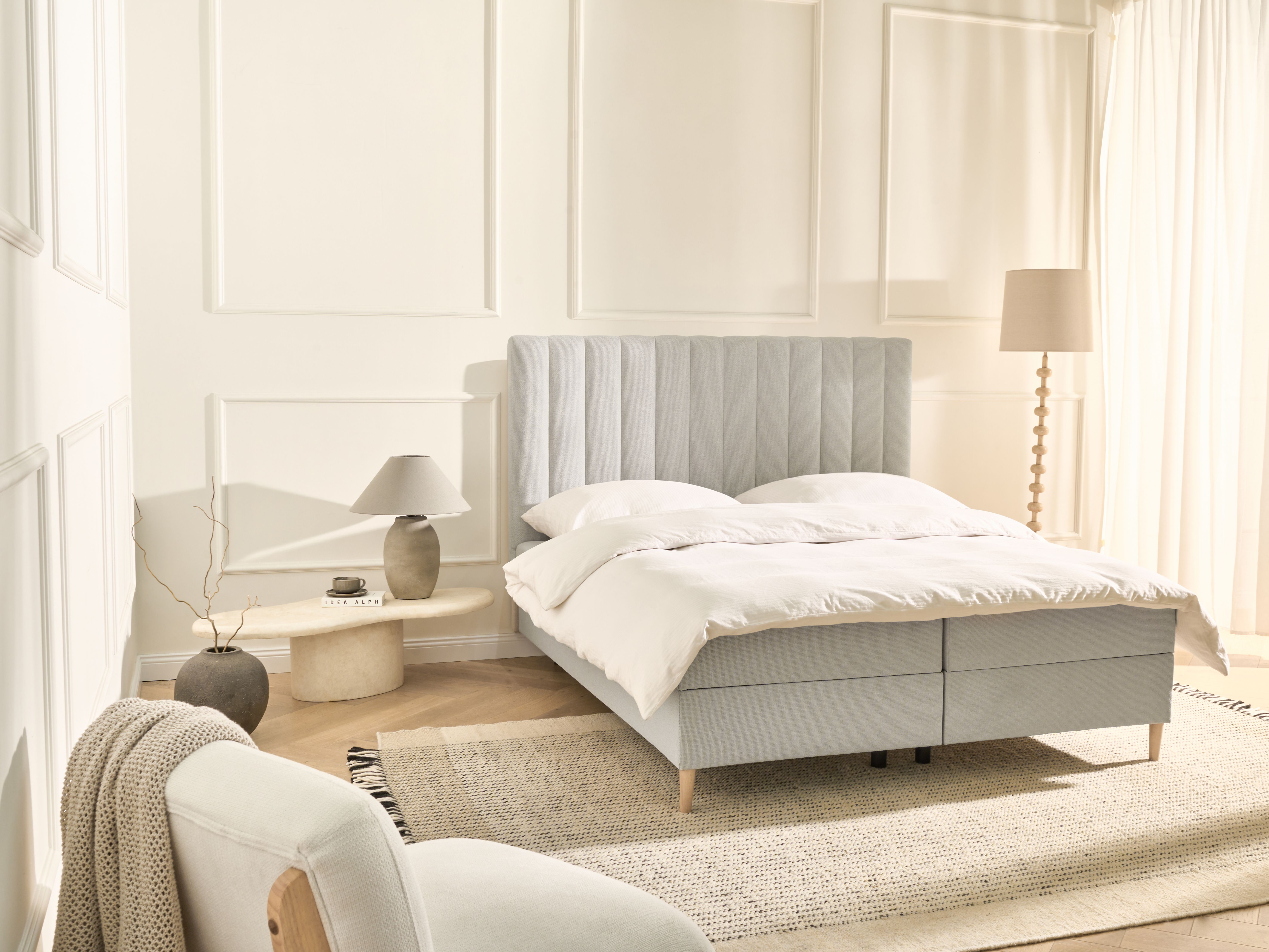 Divan Bed with Storage Fabric OFFICER 160 x 200 cm (EU King Size) Off-White