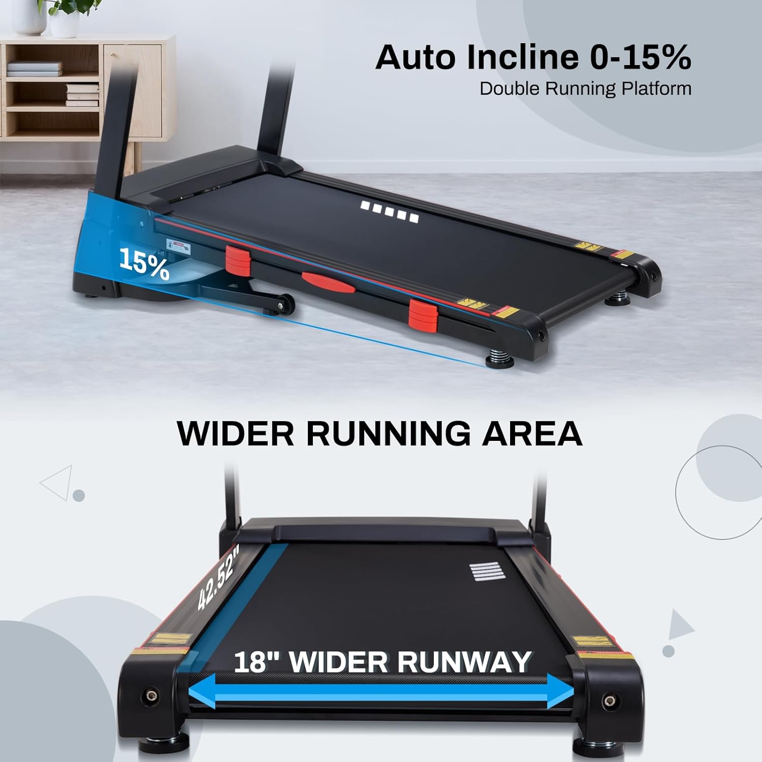 ATEEDGE Treadmills for Home, 15% Auto Incline, 0.5-10 MPH, 18