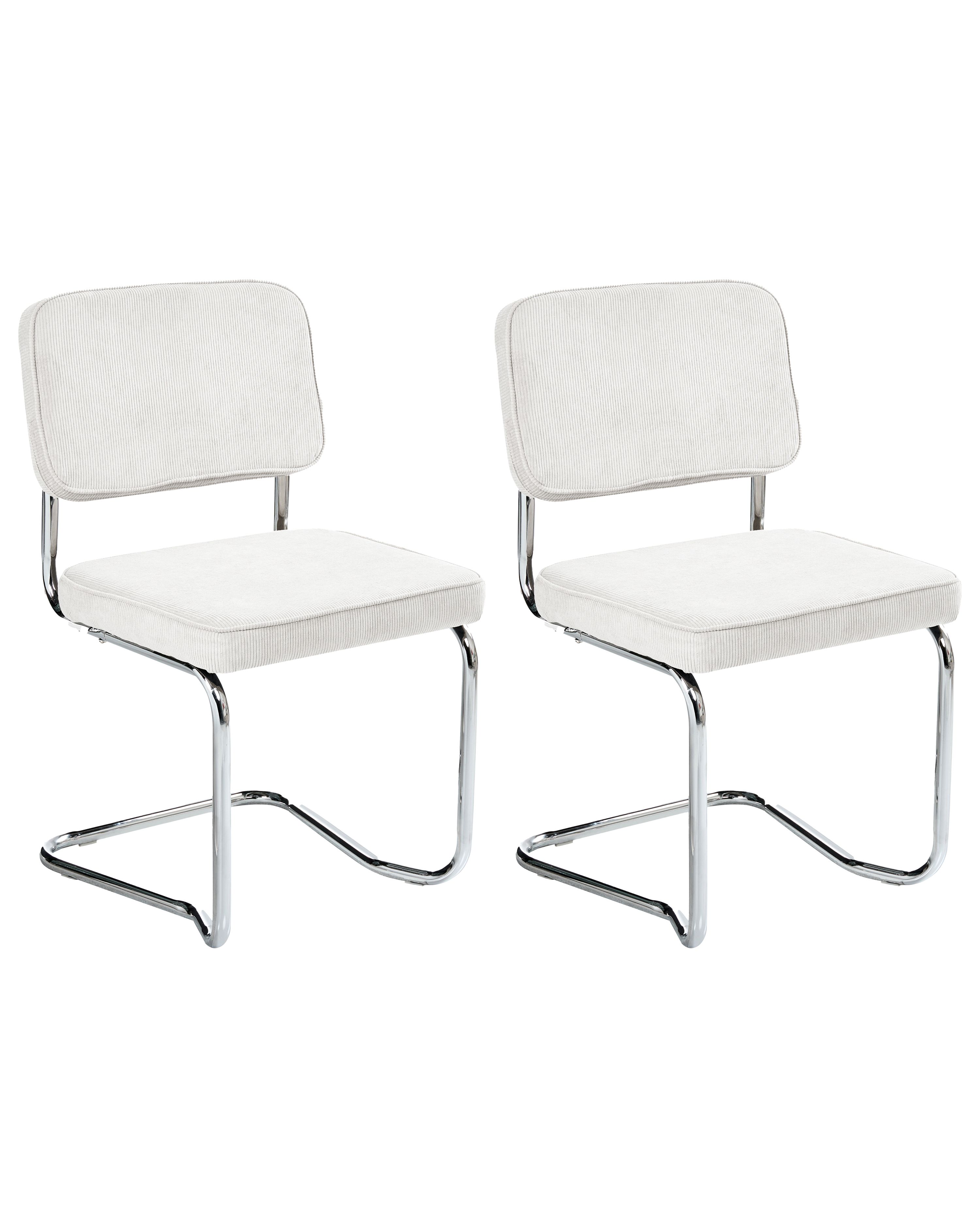 Set of 2 Dining Chairs IRWIN Corduroy Off-White