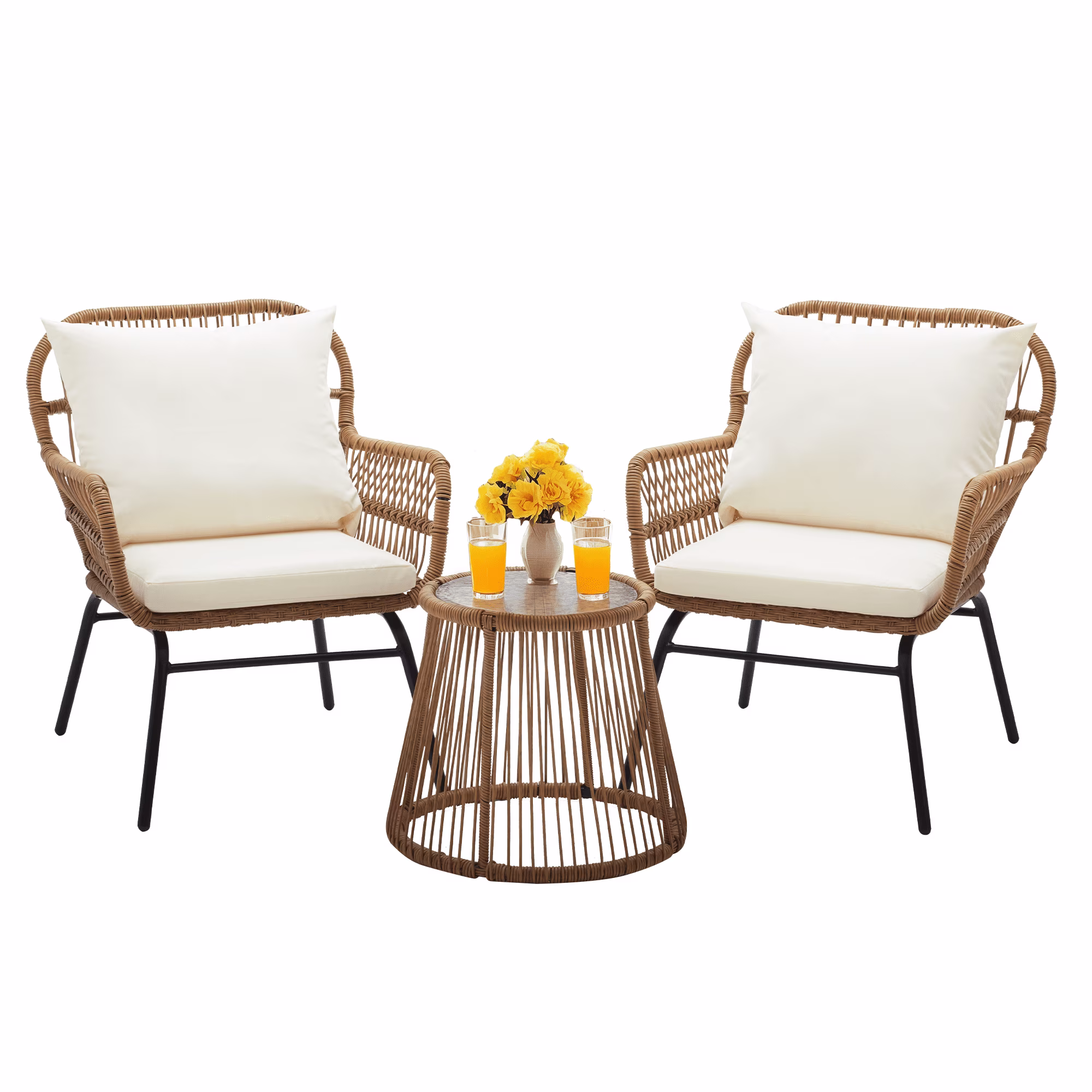 Bezseller 3-Piece Outdoor Wicker Furniture Set, Patio Conversation Set, Gray - Image 5