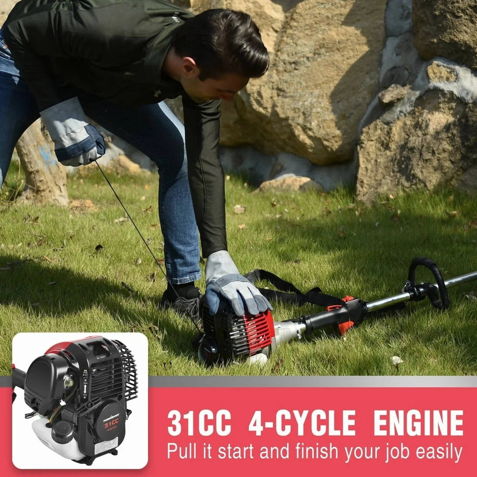 PowerSmart 4-Cycle 31cc 15lb Straight Shaft Gas String Trimmer And Brush Cutter - Image 7 PowerSmart 4-Cycle 31cc 15lb Straight Shaft Gas String Trimmer And Brush Cutter - Image 7