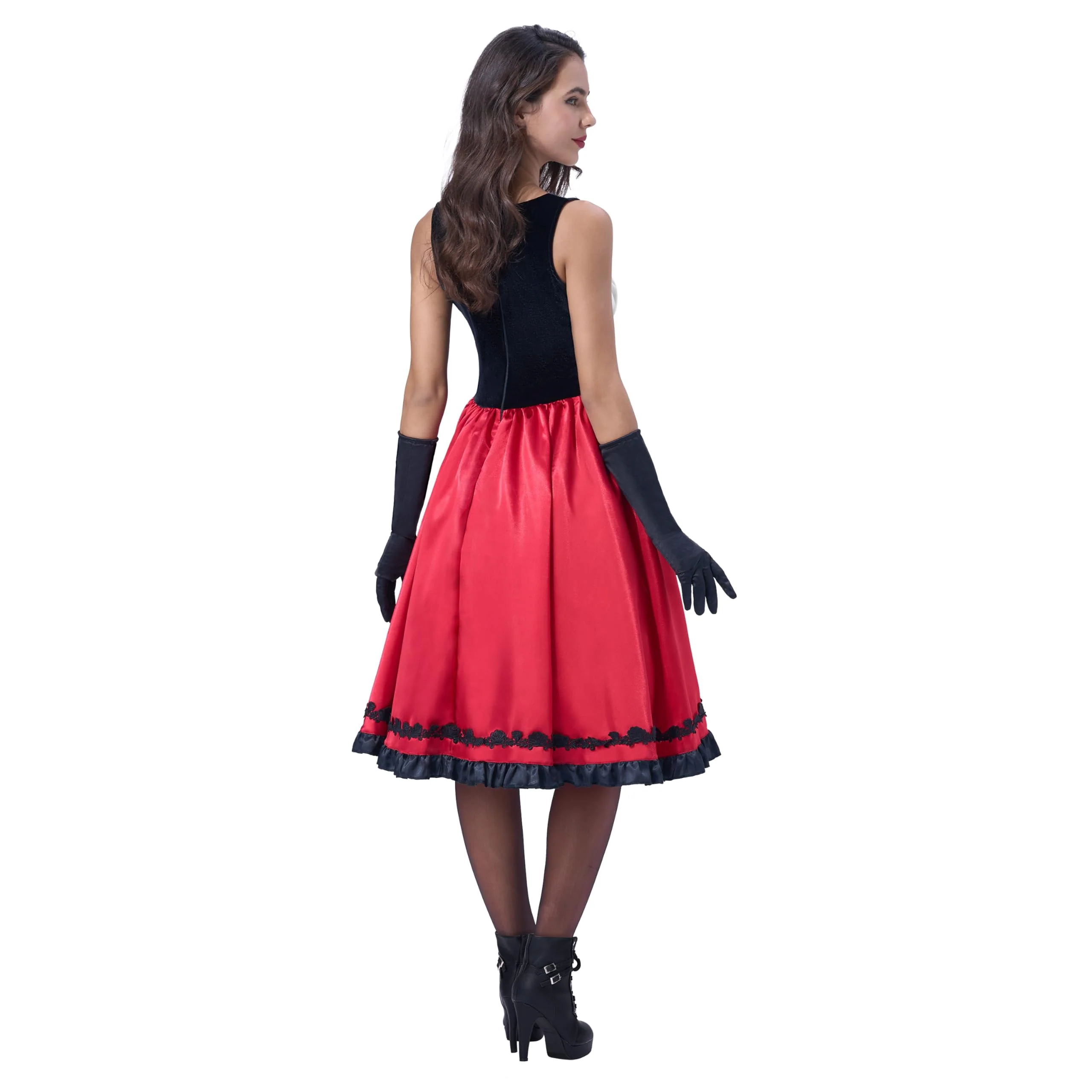 Joyfy Women Little Red Riding Hooded Costume with Dress, Cape and Gloves, Adult Women Halloween Costume for Halloween Party Cosplay - Image 10 Joyfy Women Little Red Riding Hooded Costume with Dress, Cape and Gloves, Adult Women Halloween Costume for Halloween Party Cosplay - Image 10