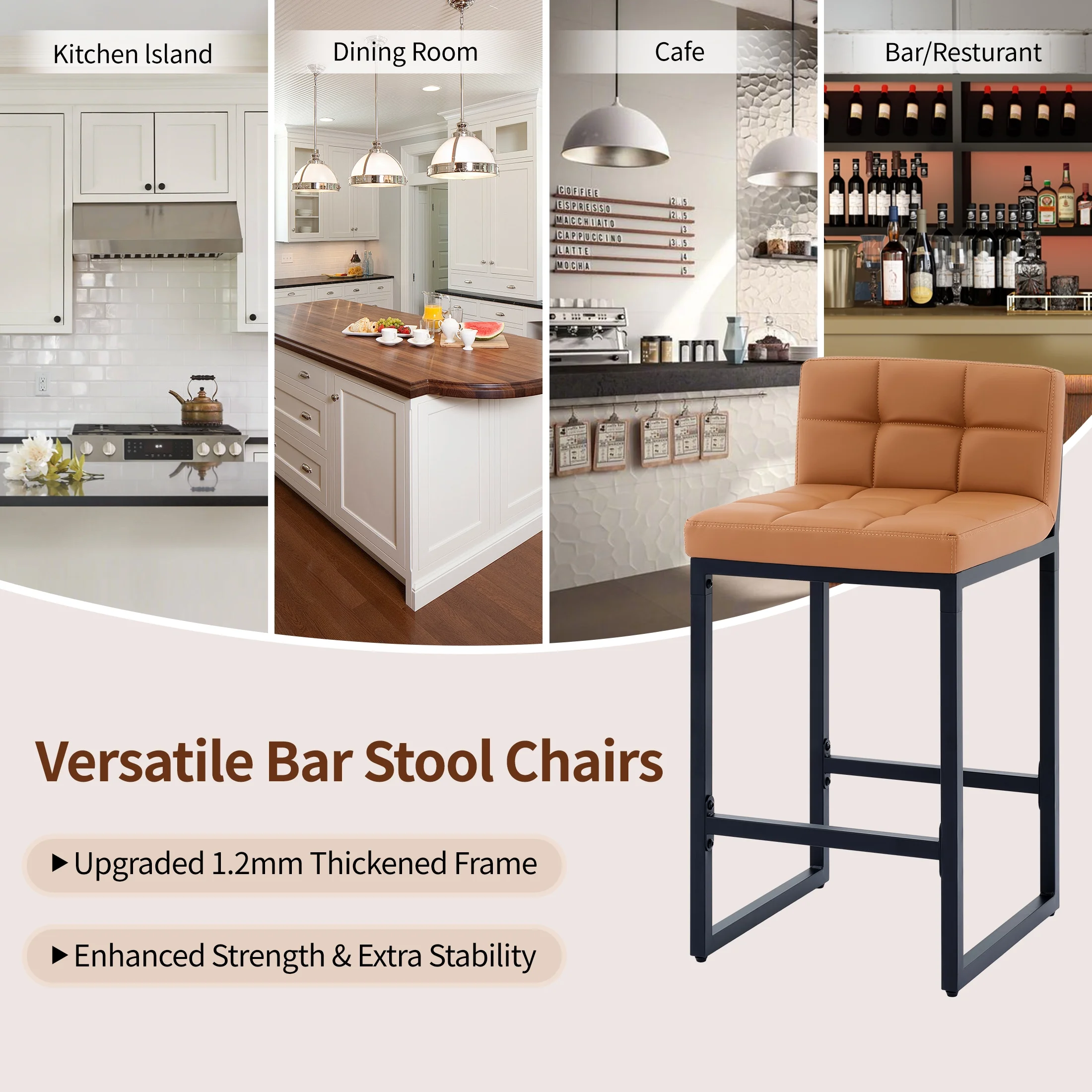 FIRAVOE Bar Stools Set of 3, Counter Height Bar Stools (Low Back)(Thickened Frame) 26" PU Leather Barstools Bar Chairs for Kitchen Island, Black - Image 43