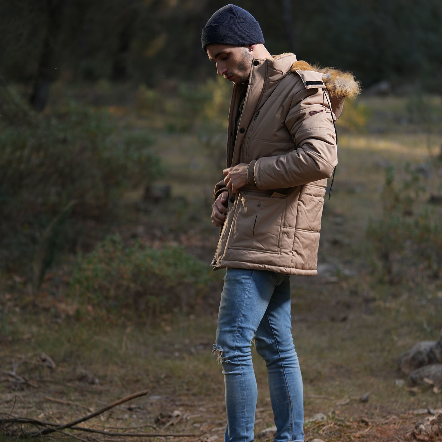 Men's Hooded Winter Coat Puffer Jacket Thicken Warm Fur Down Parka Jacket with Removable Hood