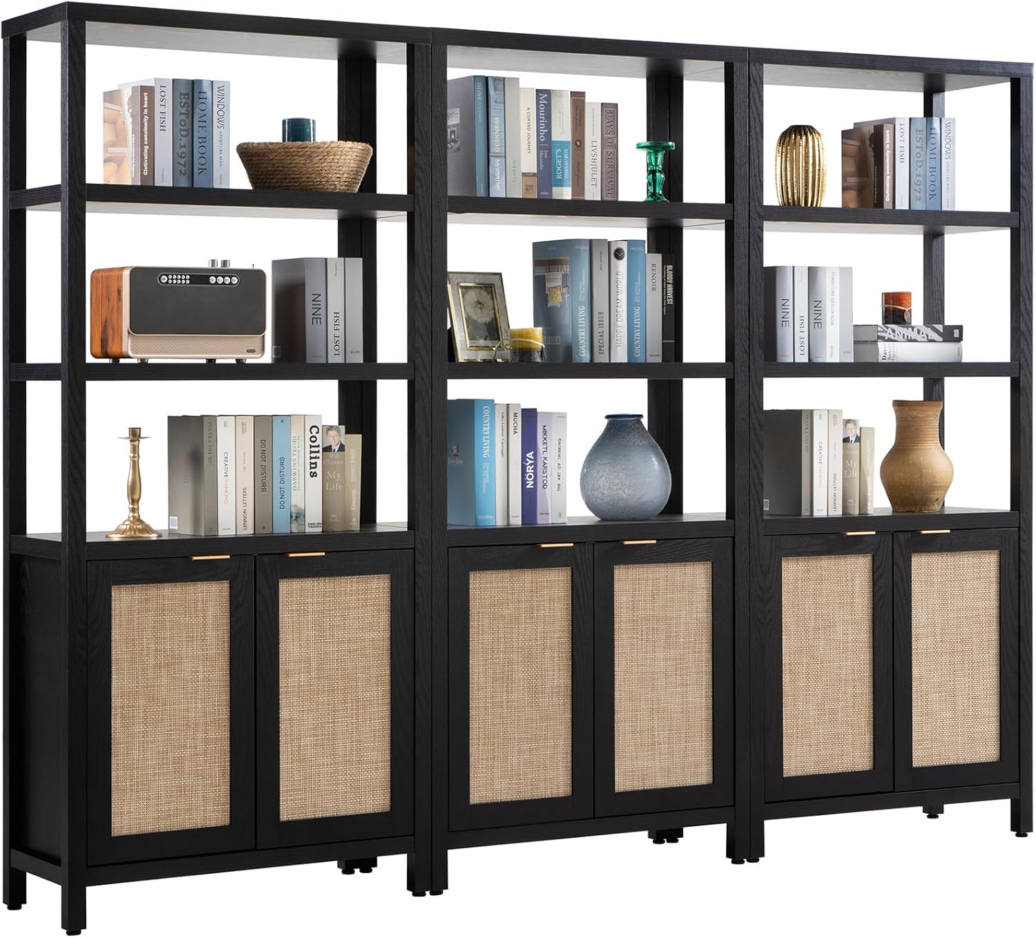 SICOTAS Bookshelf 5 Tier Book Shelf Rattan Boho 71