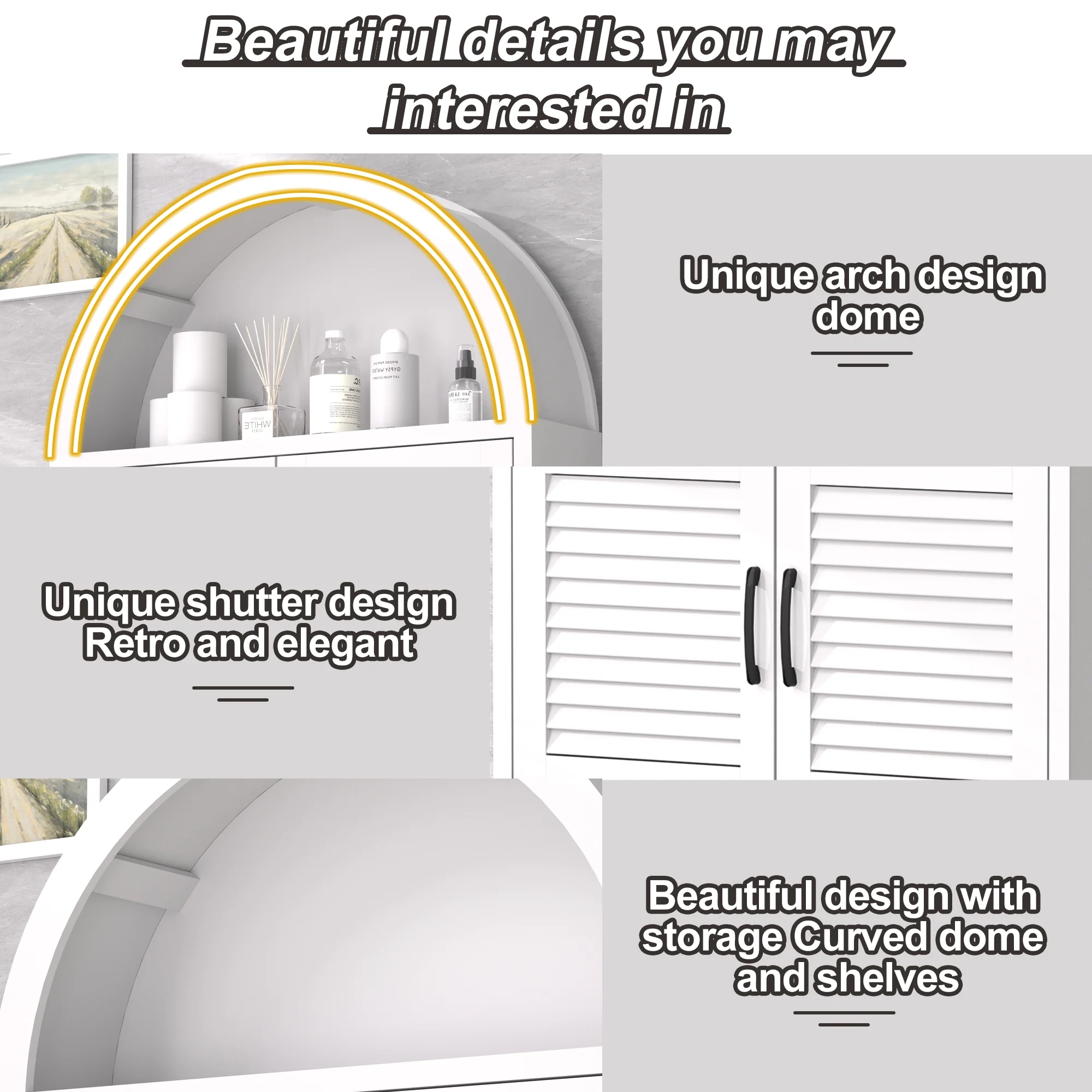 HARIPUL Over The Toilet Storage Cabinet w/ Unique Wood Grain & Arc Design, Freestanding Bathroom Shelf Organizer Space Saver w/ Doors & Anti-Tip Device, Wood Color - Image 64