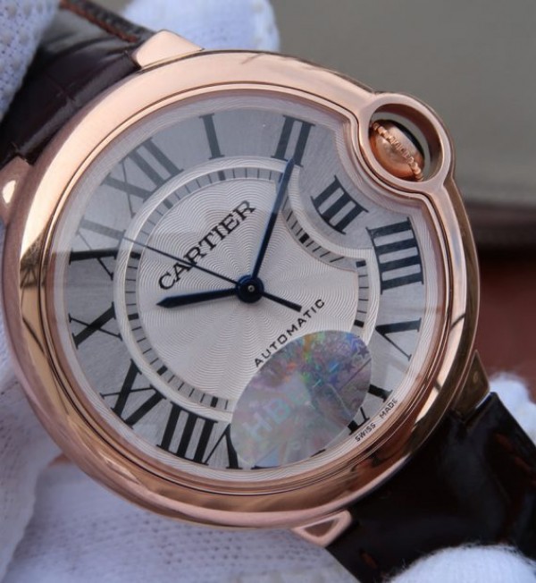 Replica Cartier V6 Ballon Bleu 36mm RG White Textured Dial Leather Strap - Top club