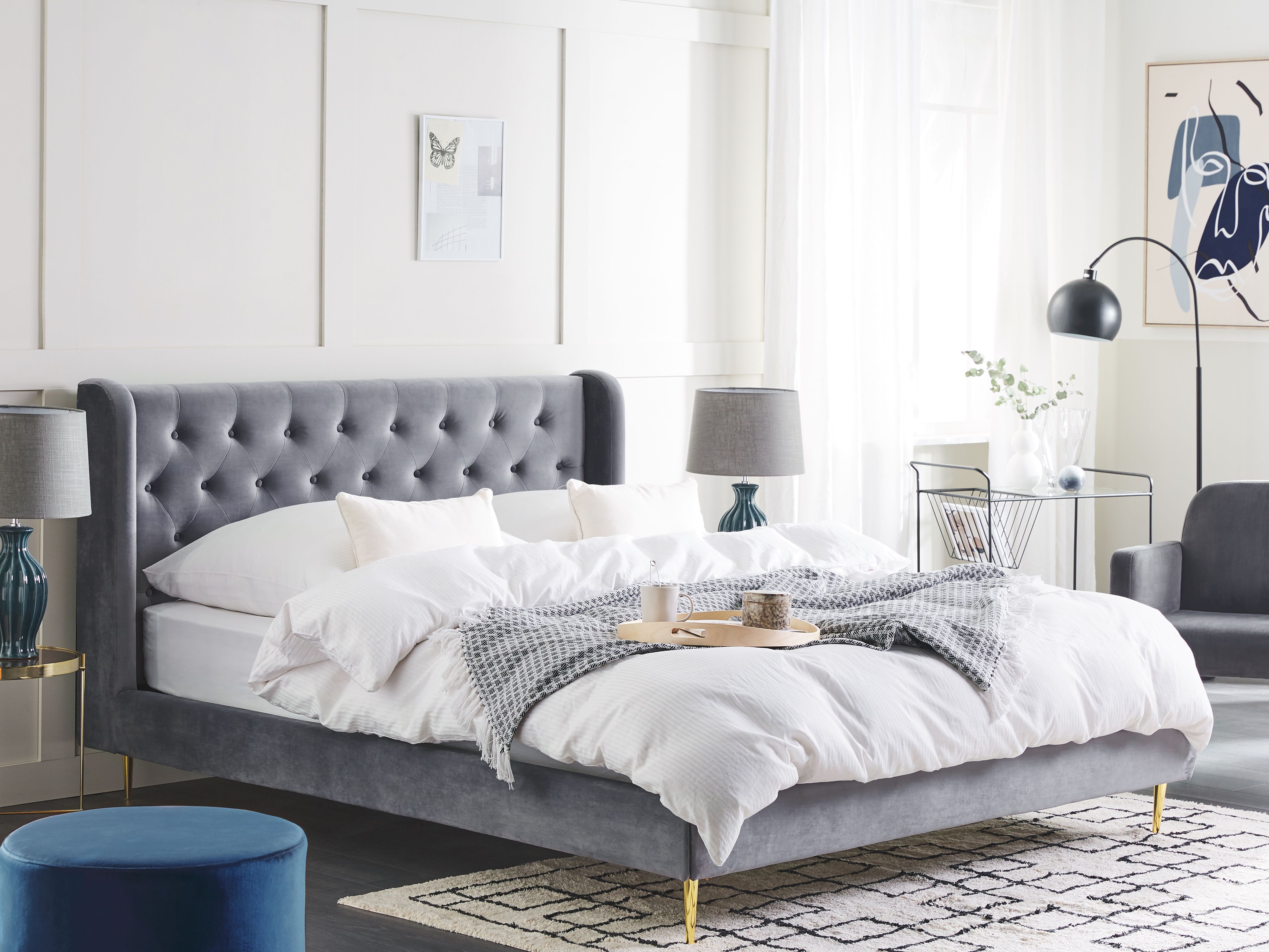Bed Velvet FORBACH 180 x 200 cm (EU Super King) Grey