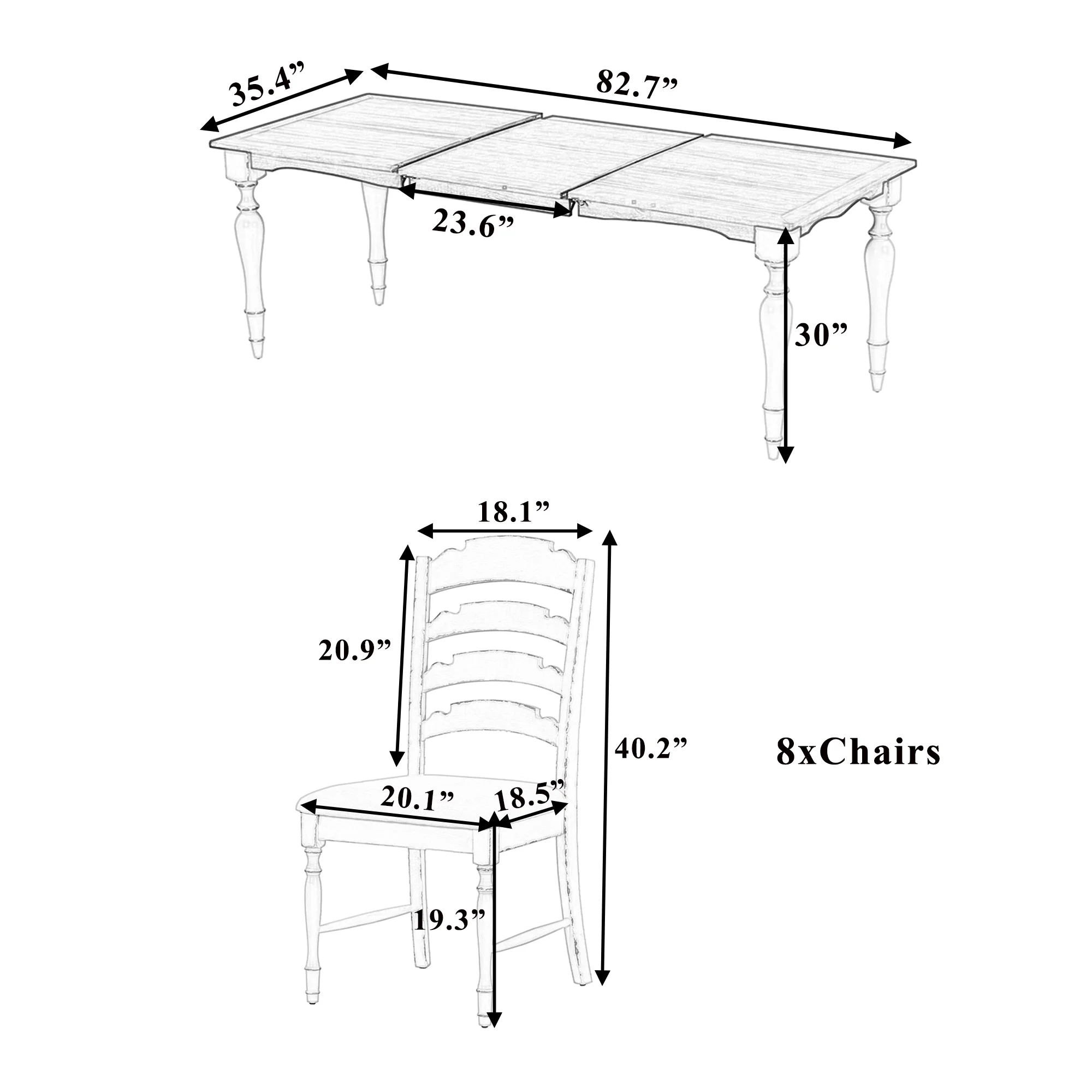 Harper & Bright Designs Farmhouse Extendable Dining Table Set for 6, Rectangular Wood Kitchen Dining Table with Removable Leaf, 8 Upholstered Dining Chairs, Natural