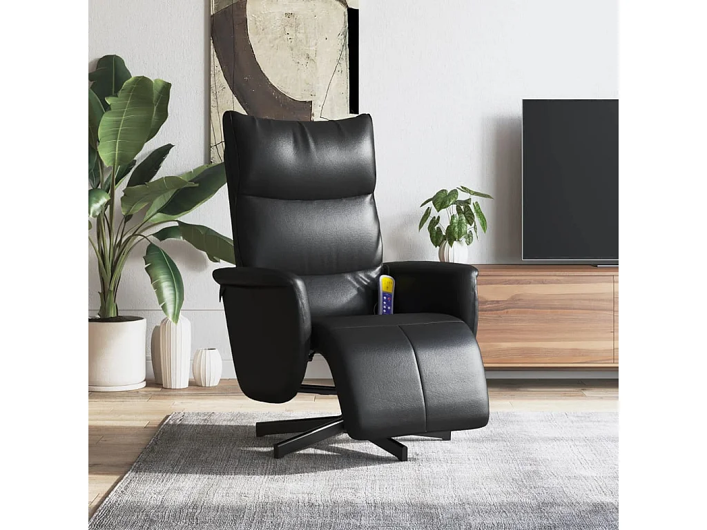 Fauteuil inclinable-Fauteuil salon de massage repose-pieds noir similicuir SHL1761