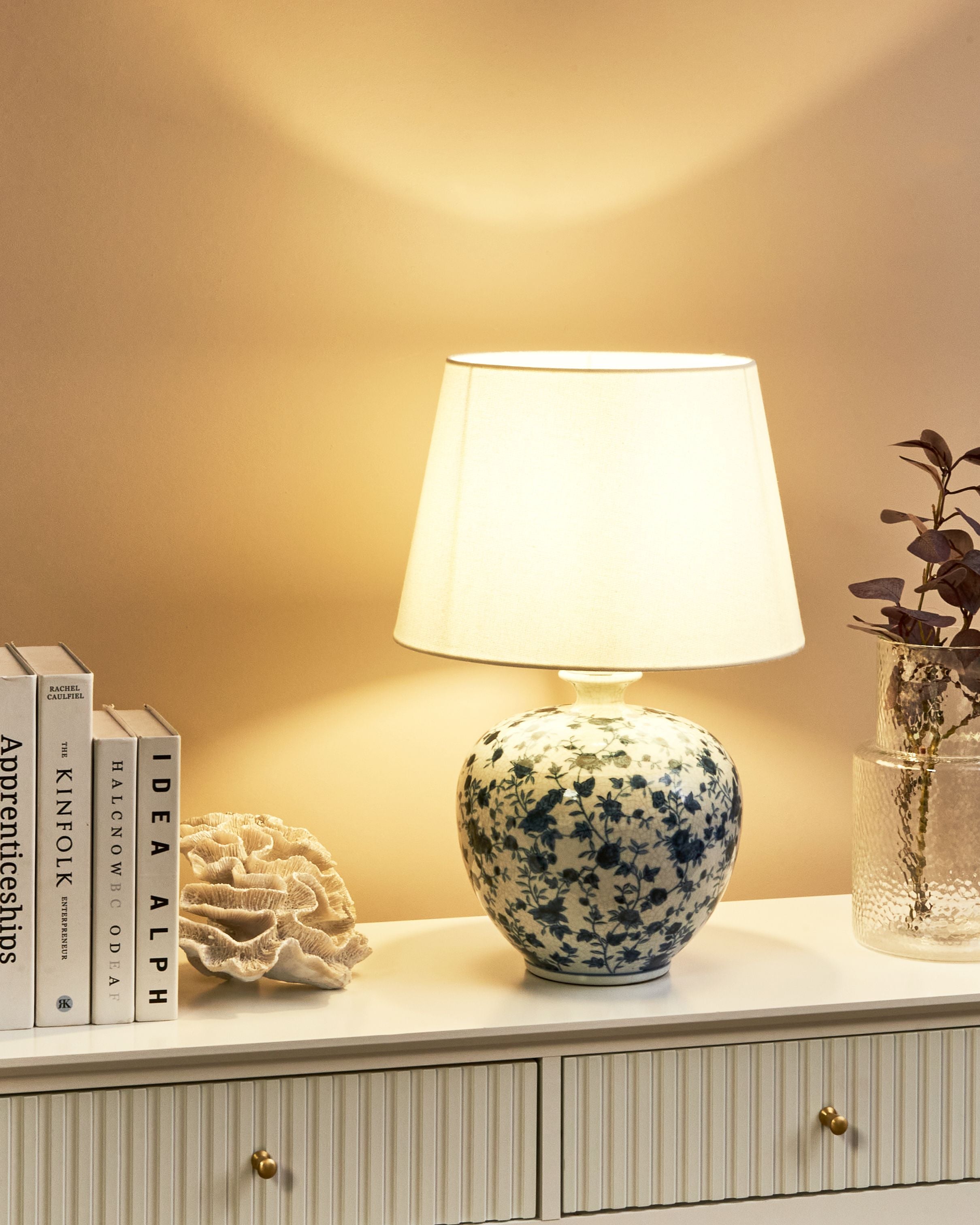Table Lamp SILVES Porcelain White/ Blue