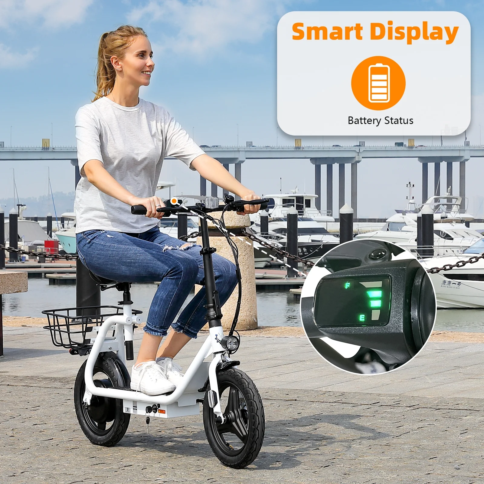 SANOPY 350W Electric Scooter with Seat for Adults, 15 Miles Range 20 Mph, 36V 5.2Ah Battery Moped, 14" Big Tire Commuter Electric Bike with Shock Absorbing, Black - Image 11
