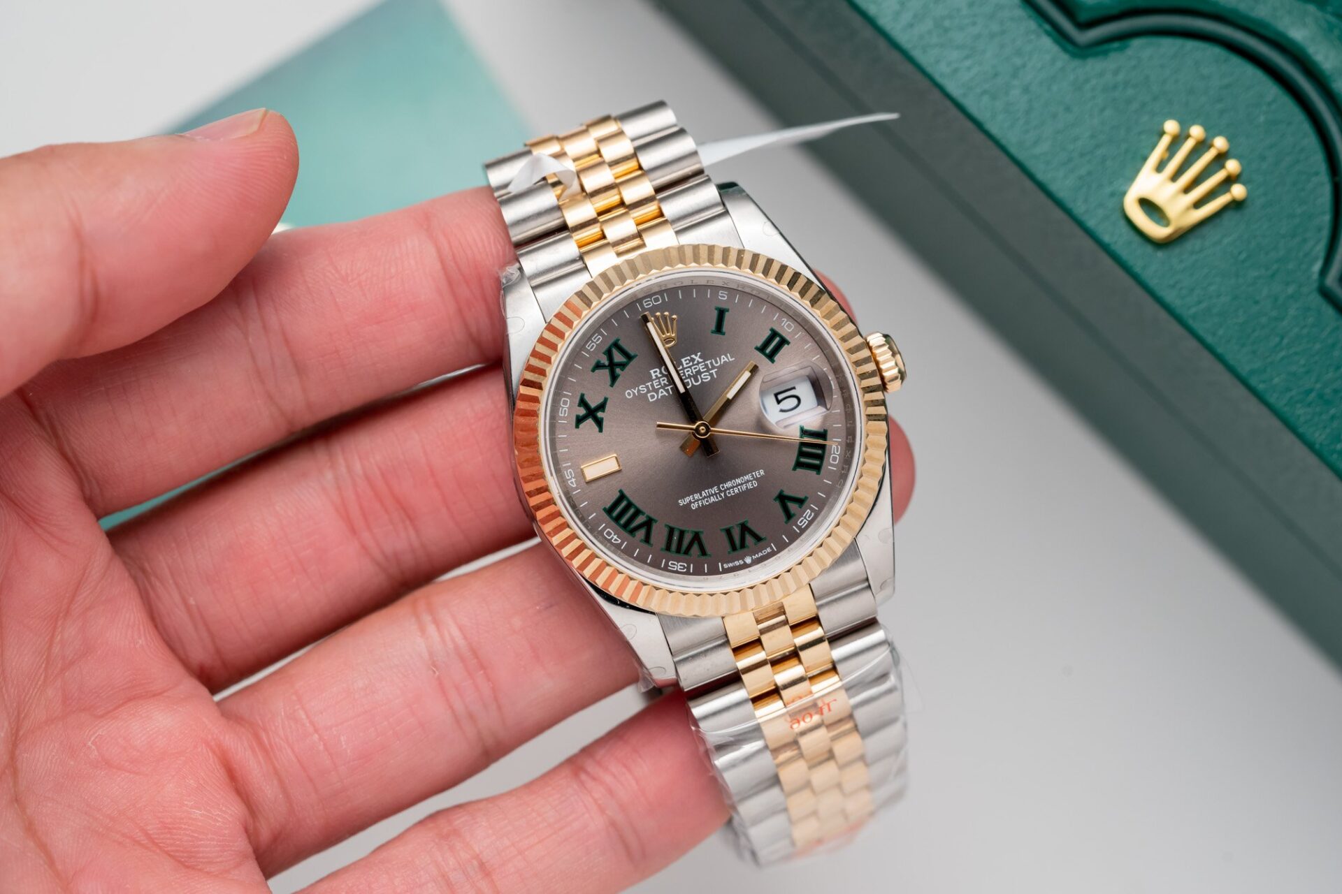Rolex Replica Watch DateJust Dial Wimbledon Gold Wrapped GM Factory 36mm - Top club
