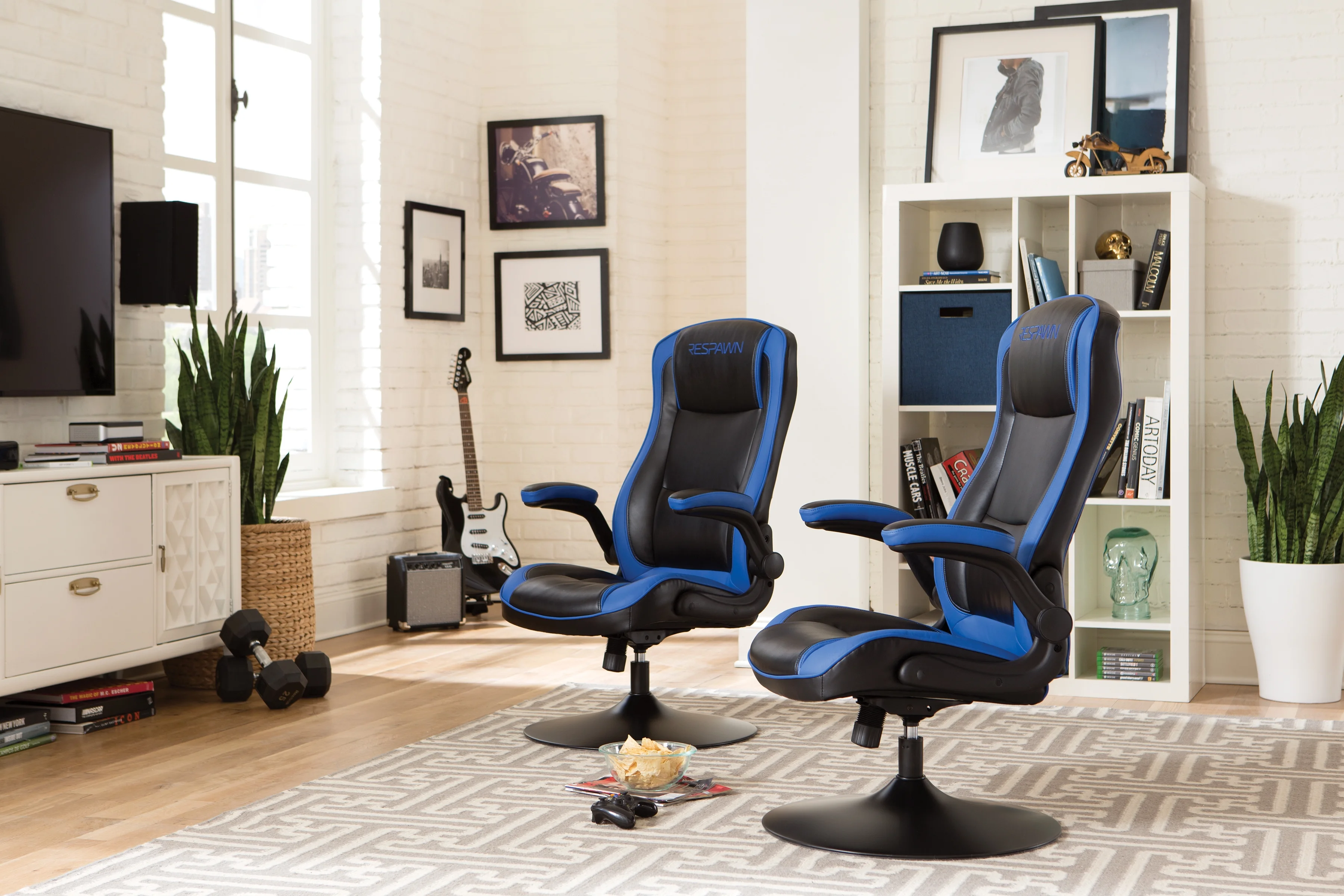 RESPAWN 800 Swivel Rocker Gaming Chair - Ergonomic Floor Gaming Seat with Lumbar Support, Flip Up Armrest, High Back, Pedestal Base, Comfortable No Wheels Console Video Game Rocker Chair - Red - Image 26