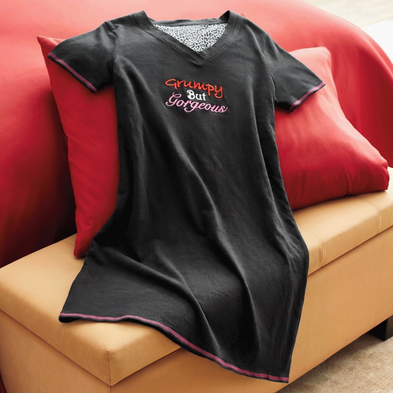 Grumpy But Gorgeous Women’s Funny Embroidered Novelty Nightshirt in Jersey Knit - MIDNIGHT VELVET CATALOG
