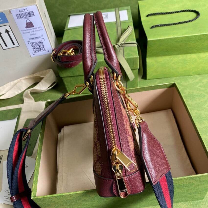 Replica Gucci Horsebit 1955 Gg Mini Bag 677212 In Burgundy Gg Canvas1:1High-quality replica