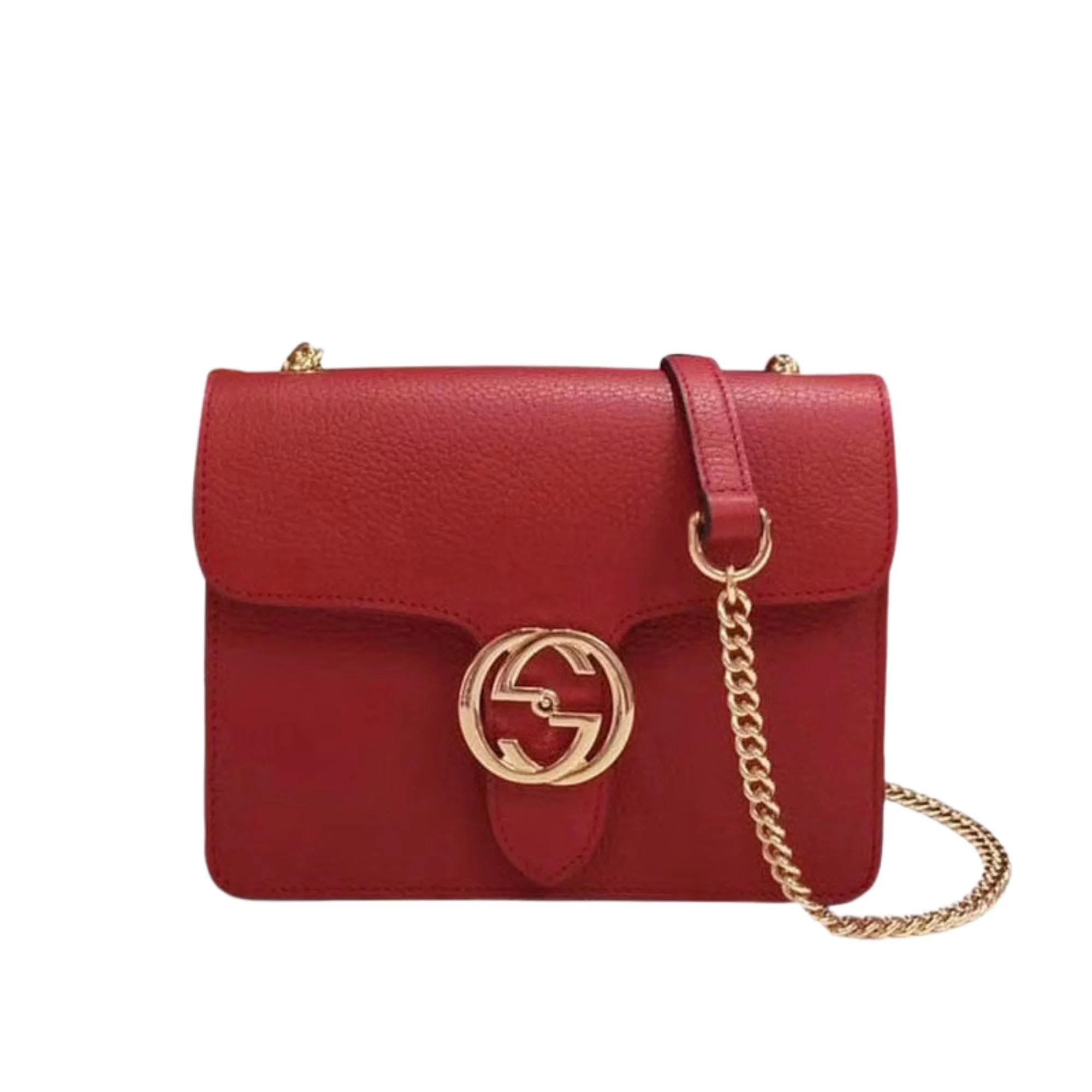 Gucci Interlocking Chain Leather Cross Body Bag Red 25cm1:1High-quality replica