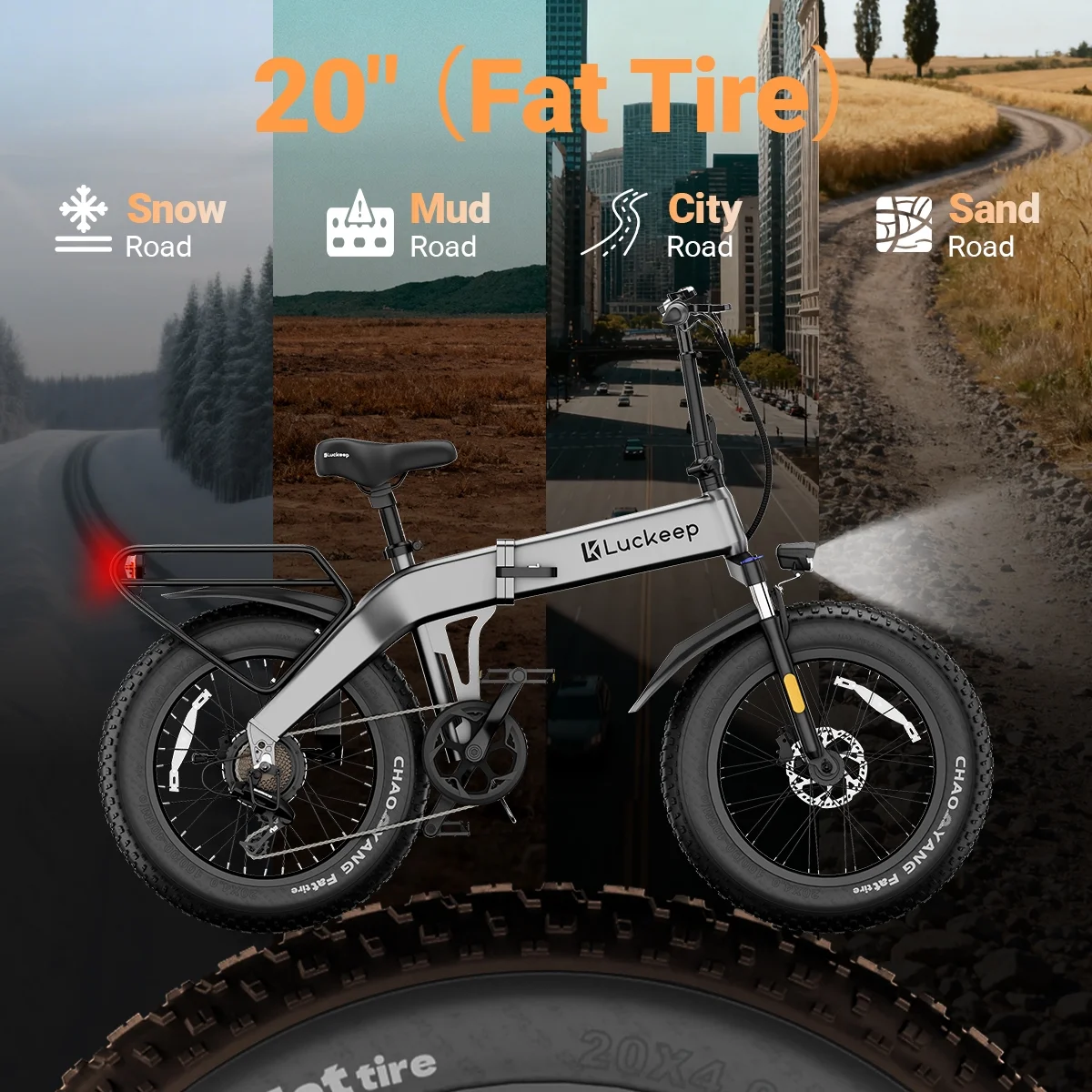 Luckeep X1 Lite Foldable Electric Bike for Adults 1500W Peak Motor,720WH Removable Battery,28MPH 60 Miles Long Range,20"*4" Fat Tire All-Terrain E-bike with Front Suspension,Mountain Electric Bicycle - Image 10